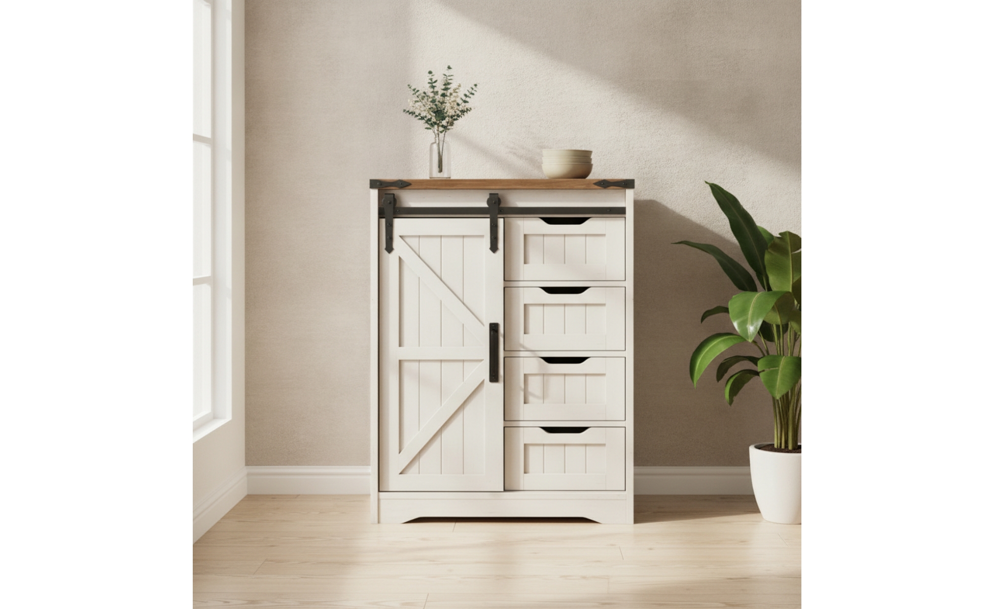 Storage Cabinet with Drawers and Door Stylish Cupboard Farmhouse for Bathroom