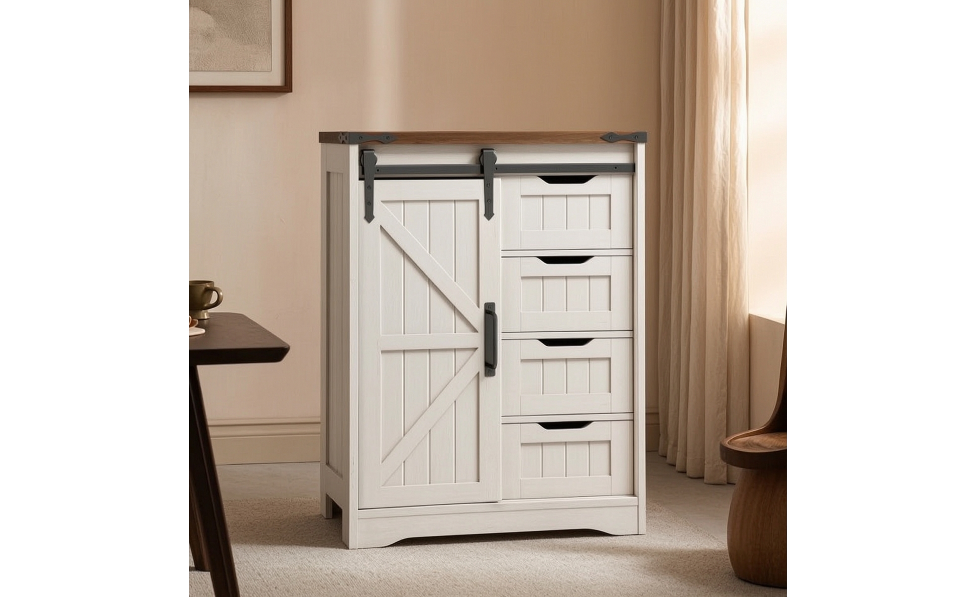 Storage Cabinet with Drawers and Door Stylish Cupboard Farmhouse for Bathroom