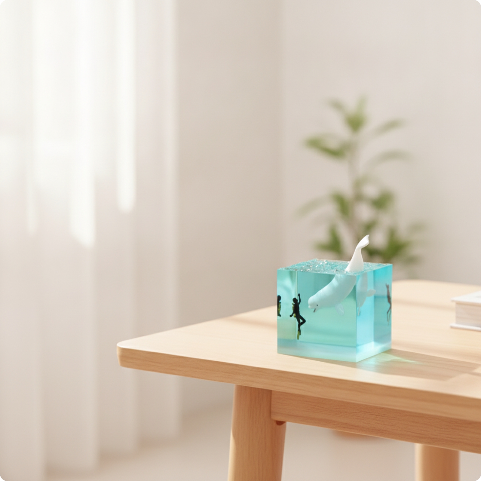 Resin Cube with Diver Decorative Underwater Decoration Compact for Desk