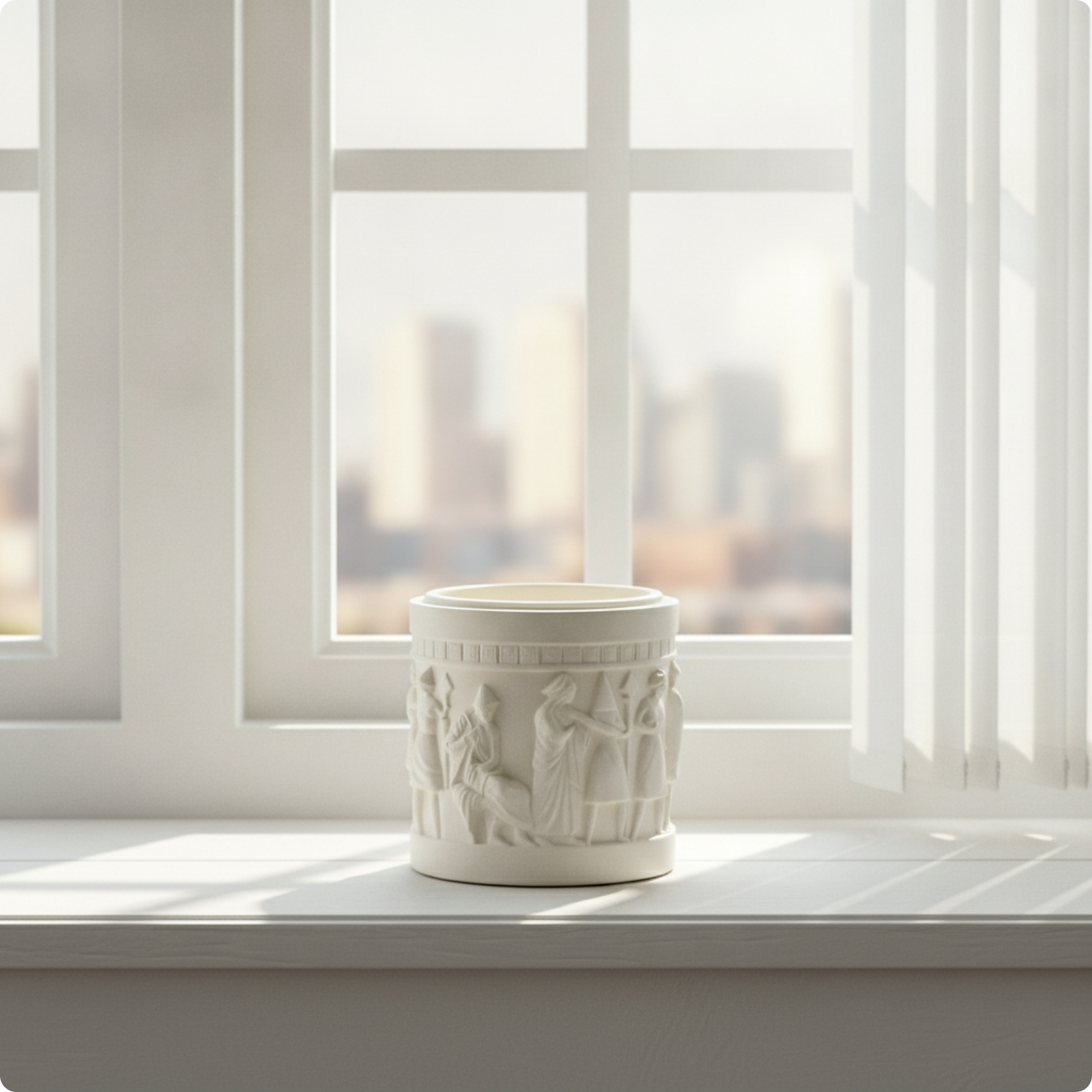Cylindrical Planter with Raised Relief Decoration Embossed for Windowsill,