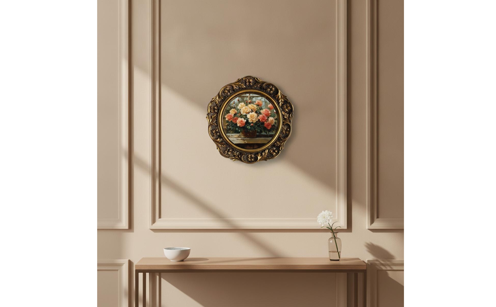 Round Photo Frame Ornate Round Picture Frame Antique Gold for Living Room