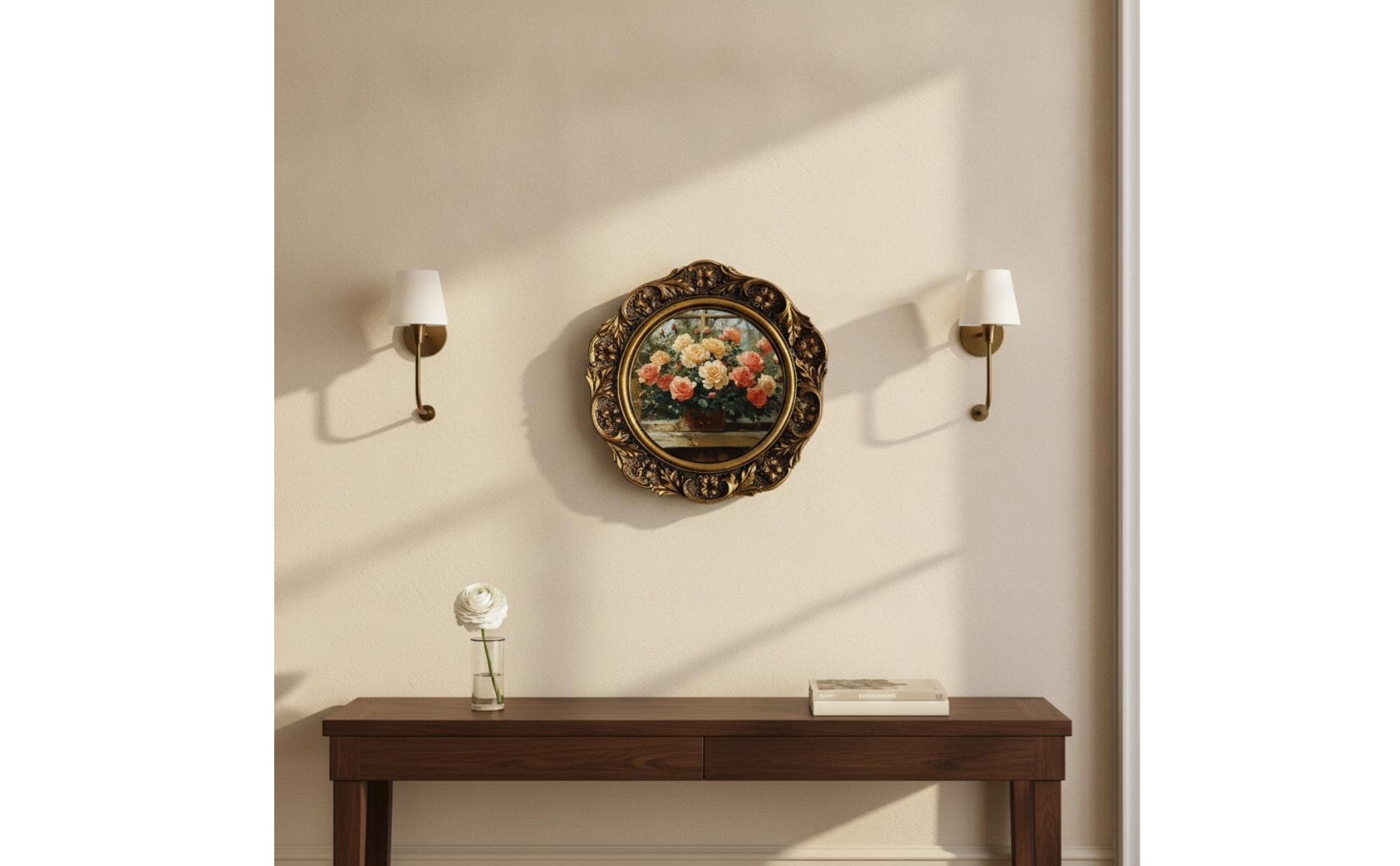 Round Photo Frame Ornate Round Picture Frame Antique Gold for Living Room