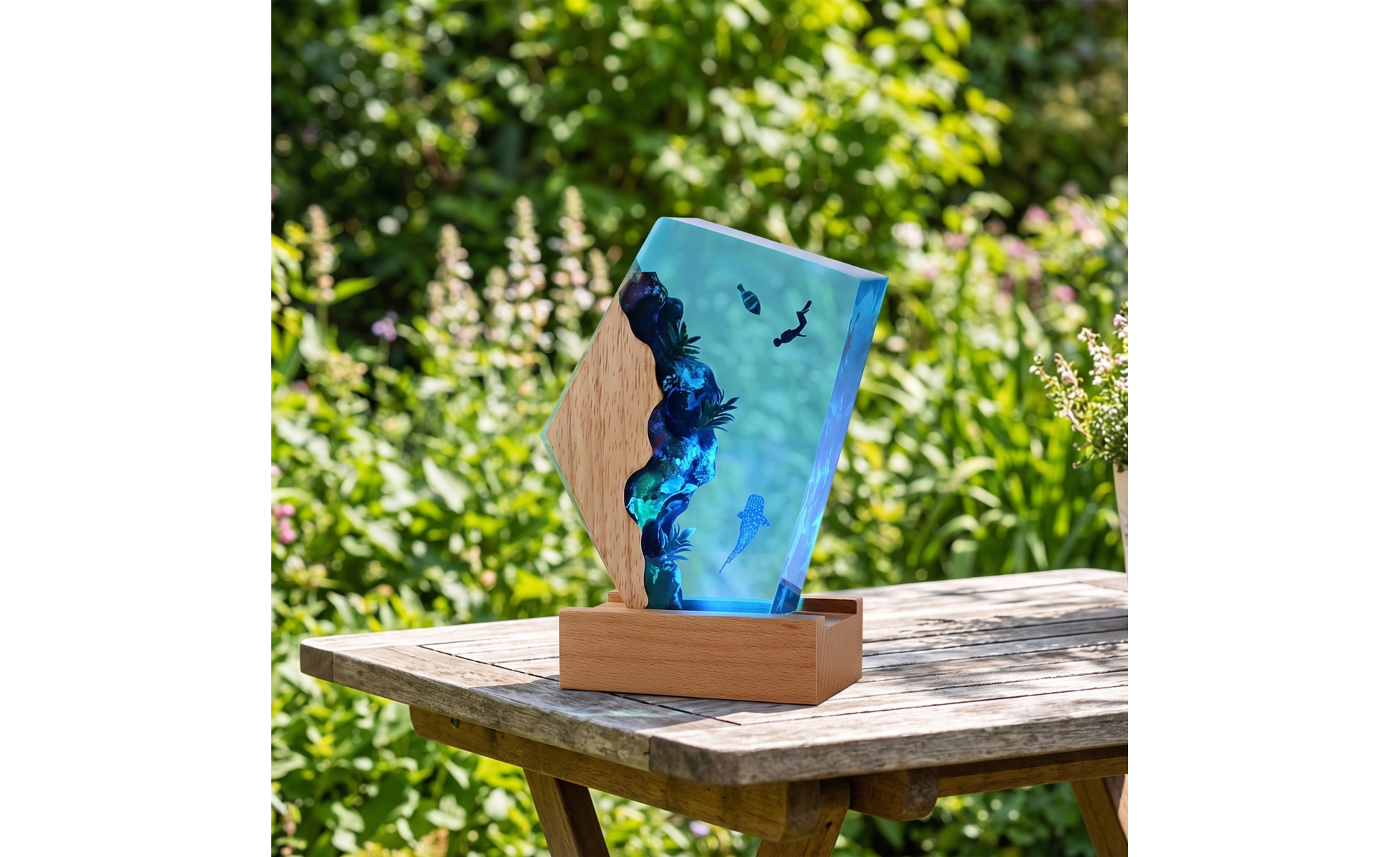 Ocean Night Light with Acrylic Panel Underwater 3D Night Light with Wood Base