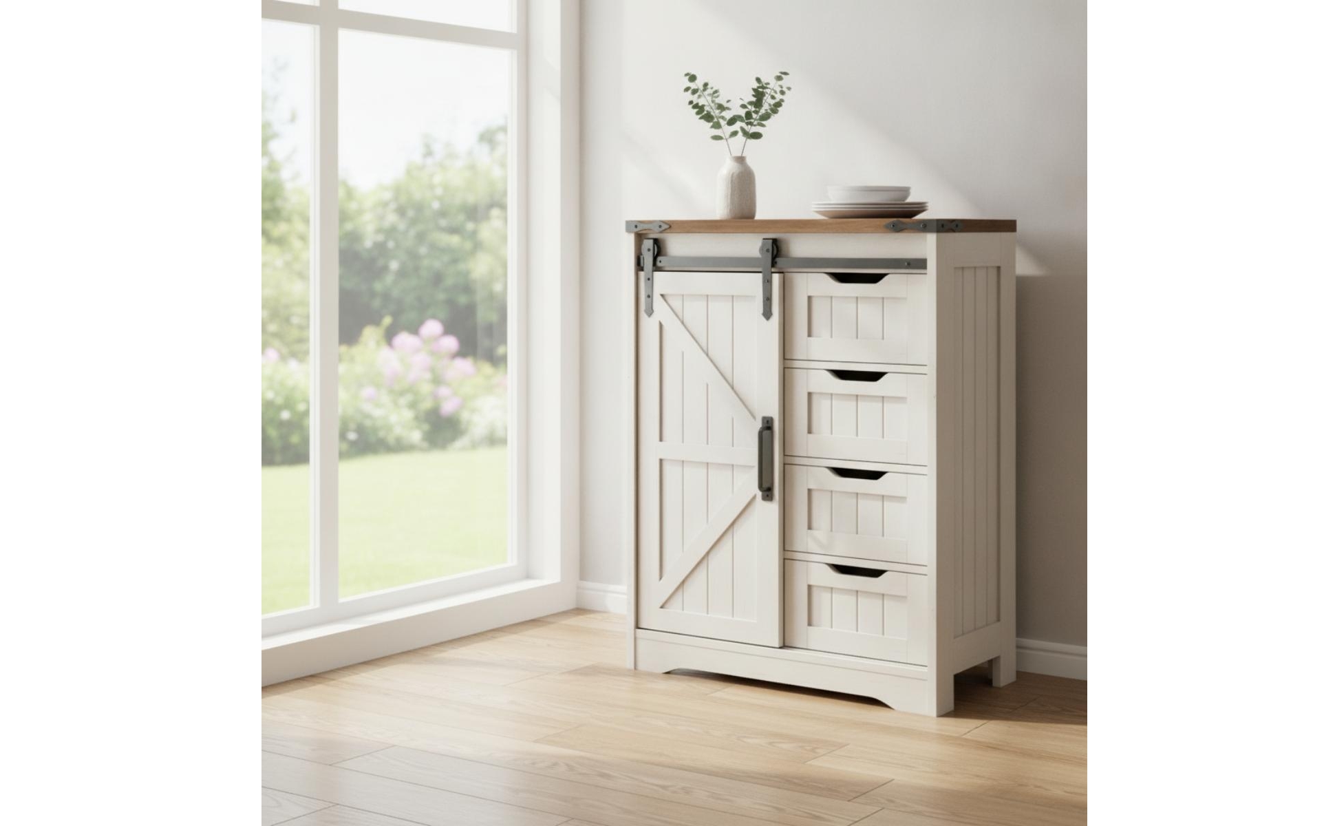 Storage Cabinet with Drawers and Door Stylish Cupboard Farmhouse for Bathroom
