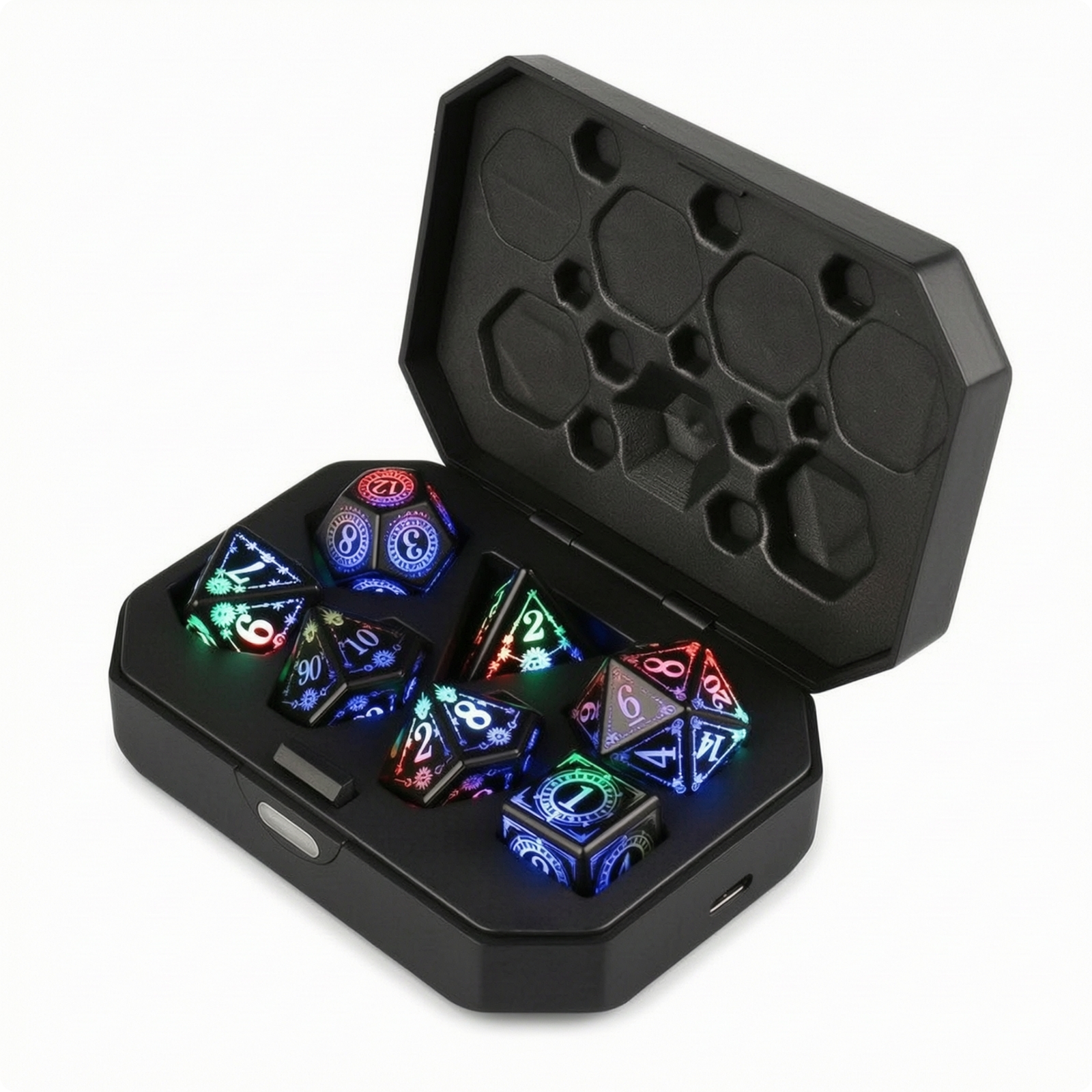 Würfelset mit Ladebox wiederaufladbar LED Würfel elektronisch für Brettspiele