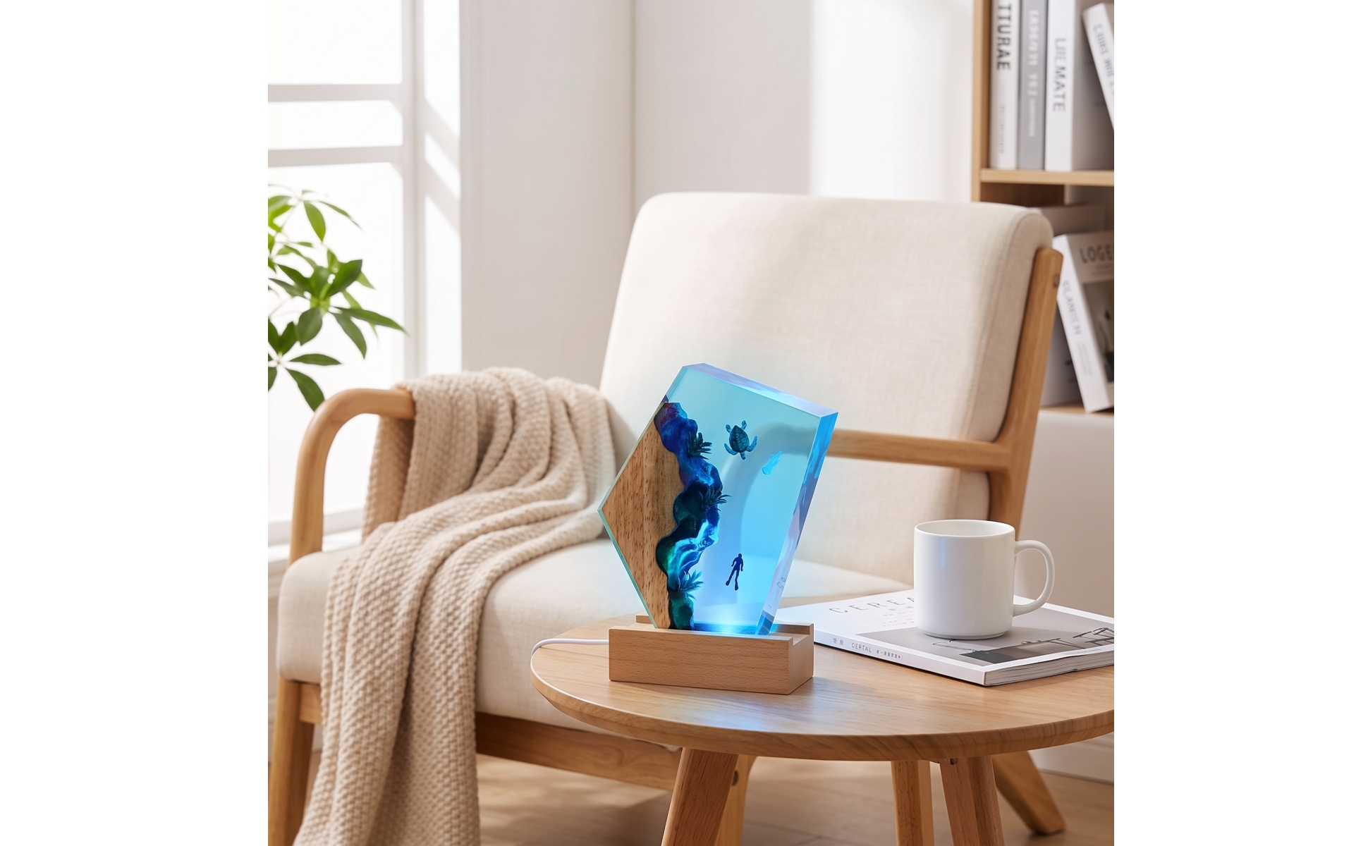 Ocean Night Light with Acrylic Panel Underwater 3D Night Light with Wood Base