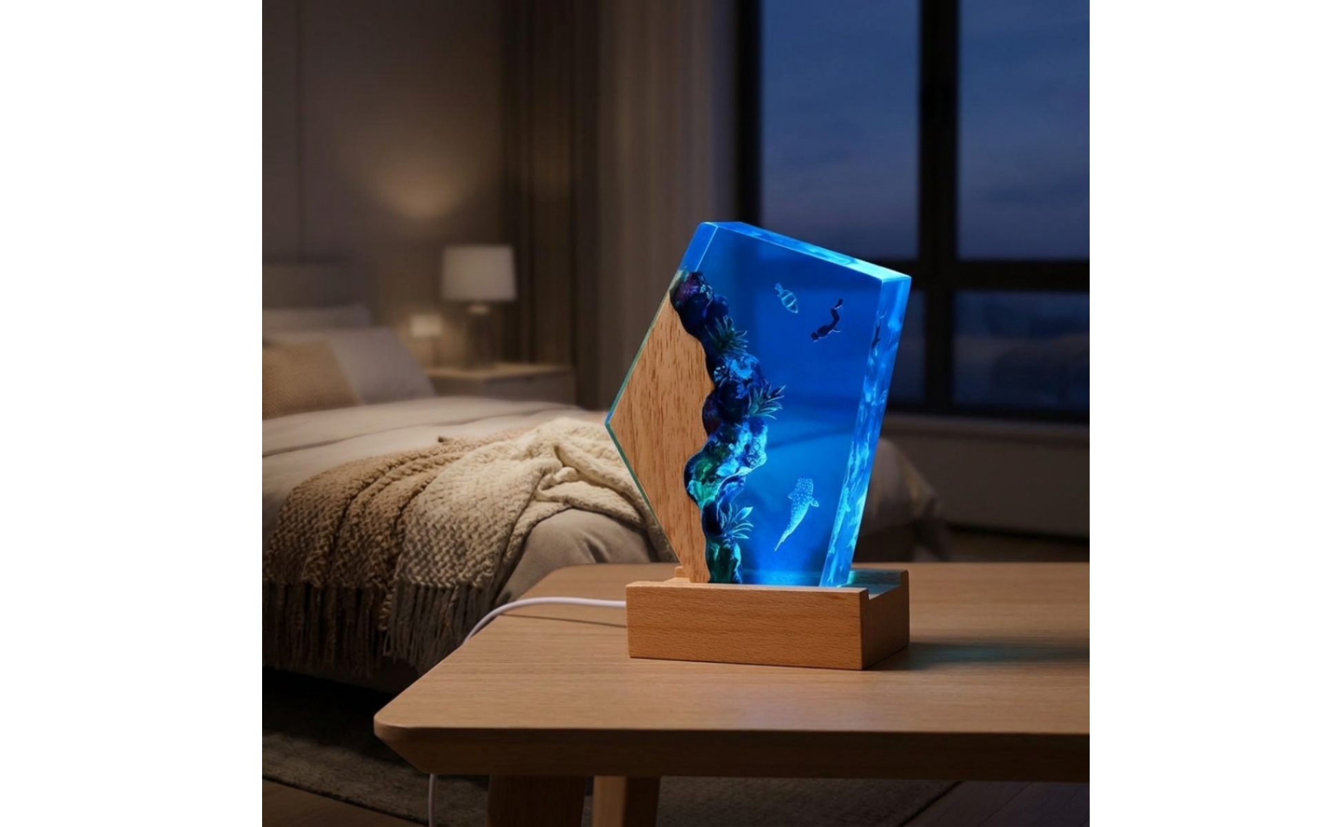 Ocean Night Light with Acrylic Panel Underwater 3D Night Light with Wood Base