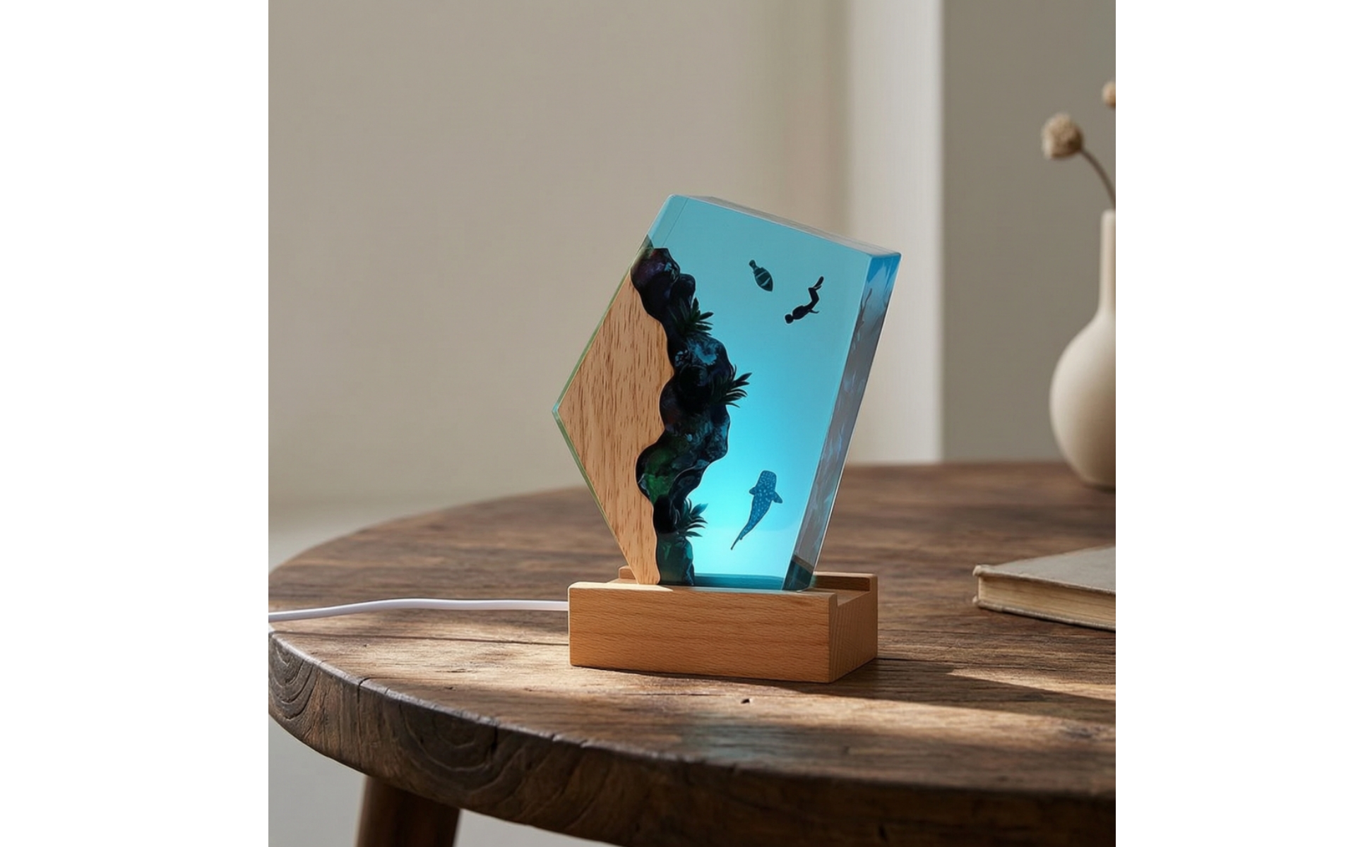 Ocean Night Light with Acrylic Panel Underwater 3D Night Light with Wood Base