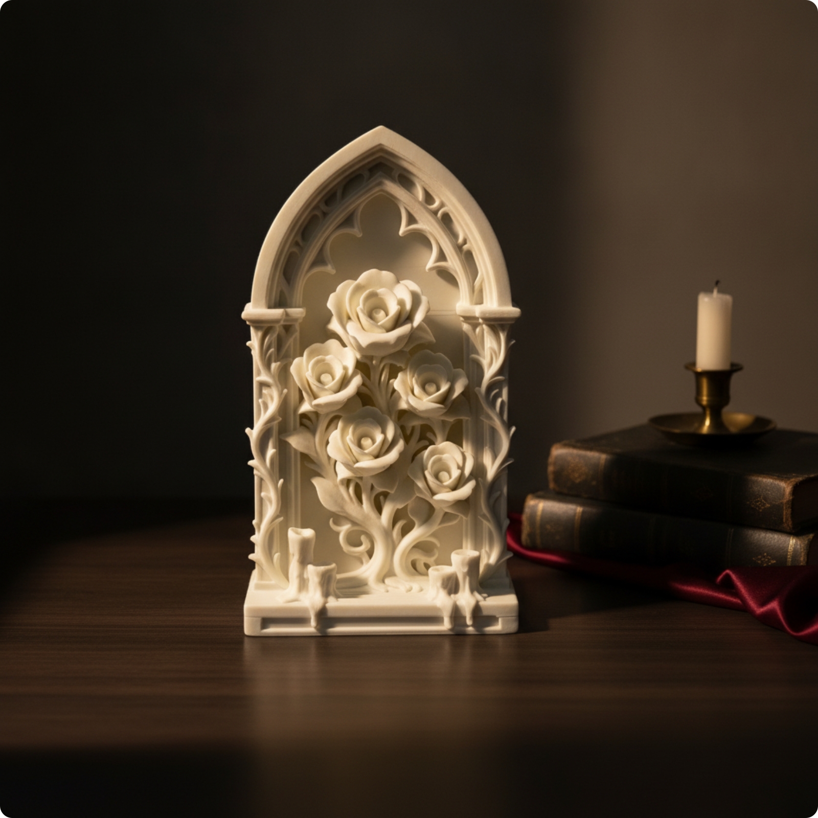 Gothic-Bogen mit Rosenrelief Ornamental Aufsteller Stabil für Regal, Puppenhaus