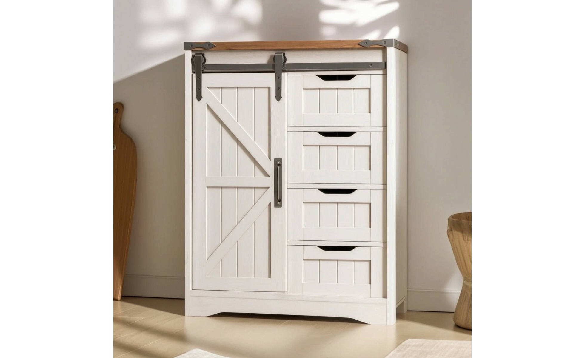 Storage Cabinet with Drawers and Door Stylish Cupboard Farmhouse for Bathroom