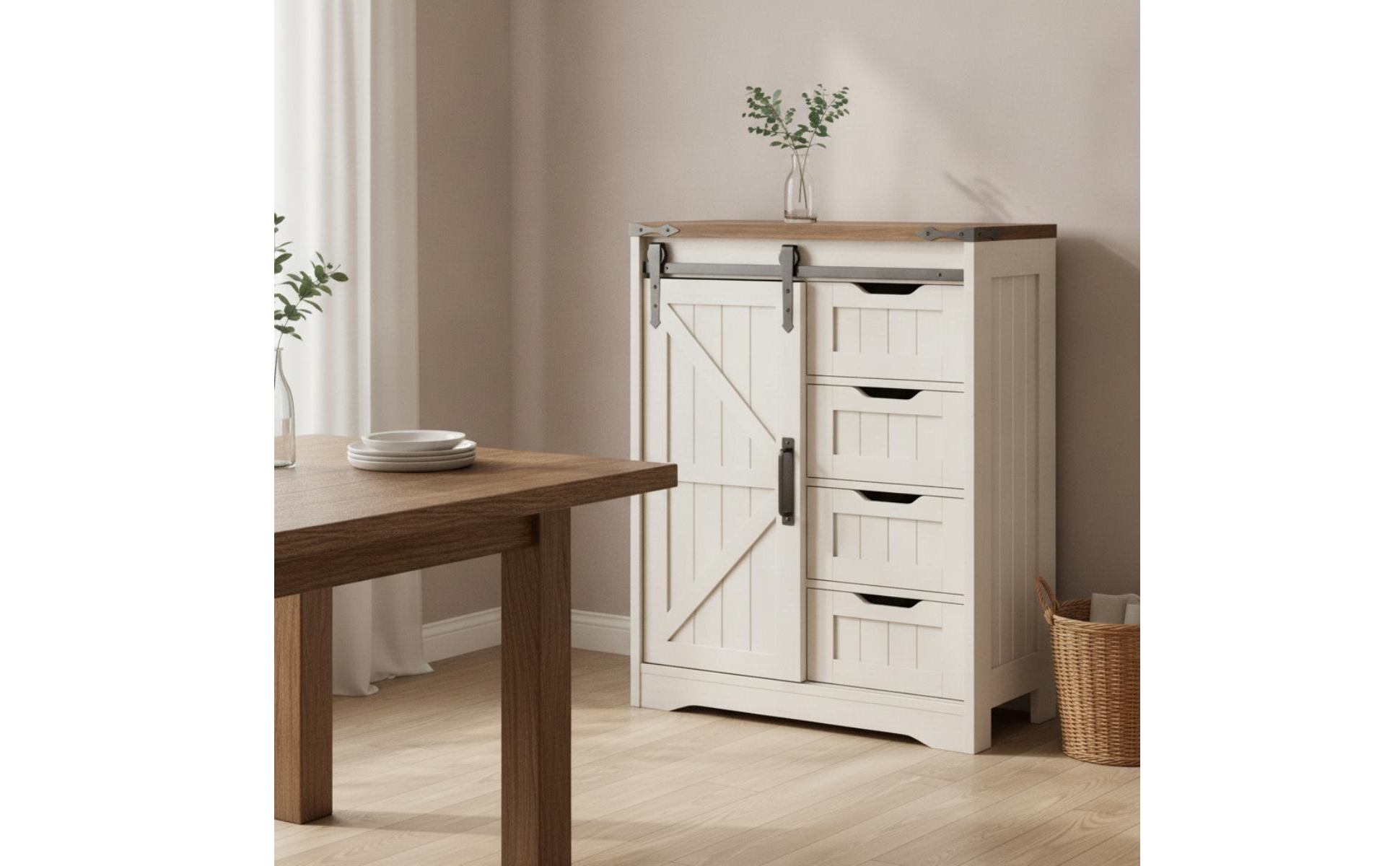 Storage Cabinet with Drawers and Door Stylish Cupboard Farmhouse for Bathroom