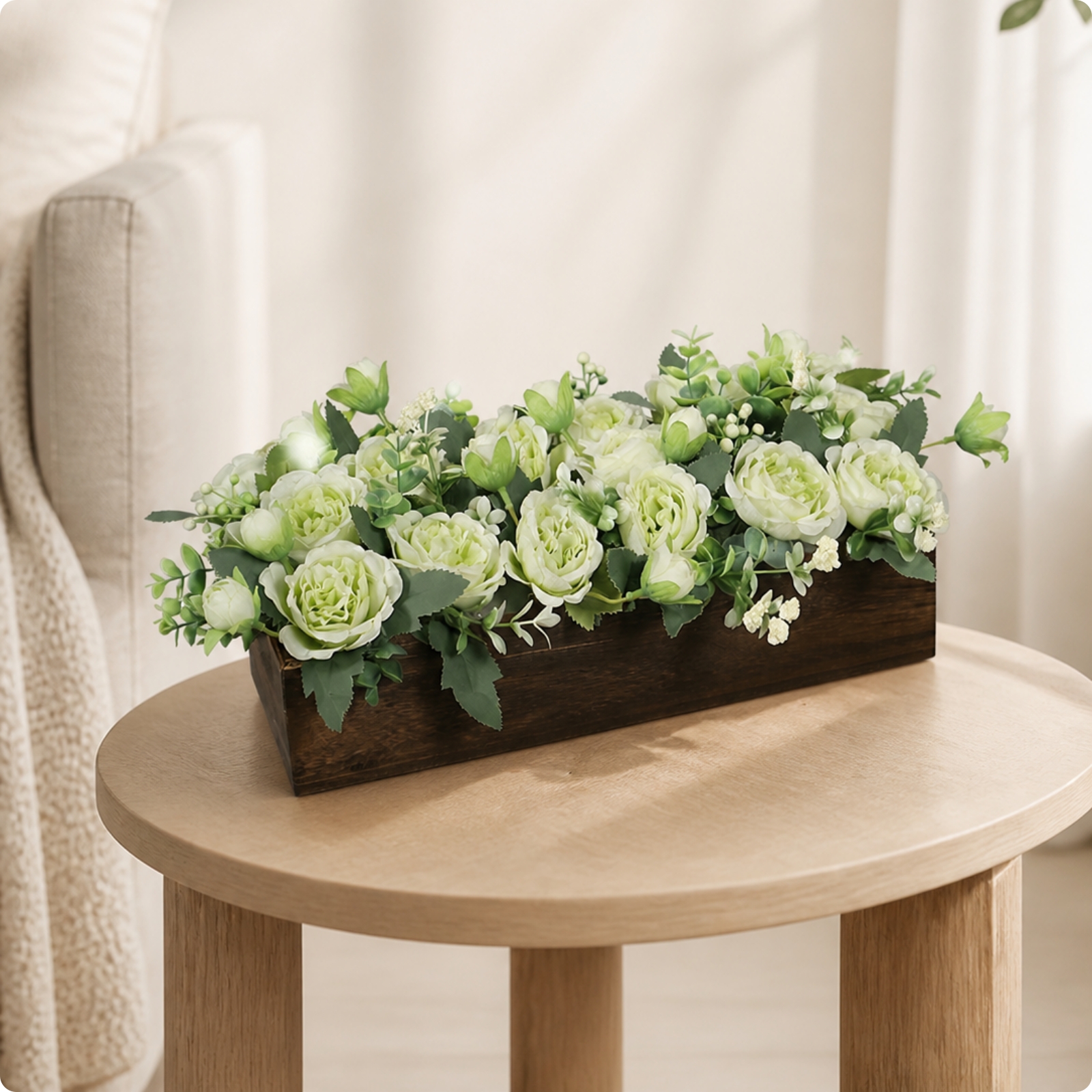 Faux Floral Centerpiece with Wooden Planter Box Full for Bridal Parties