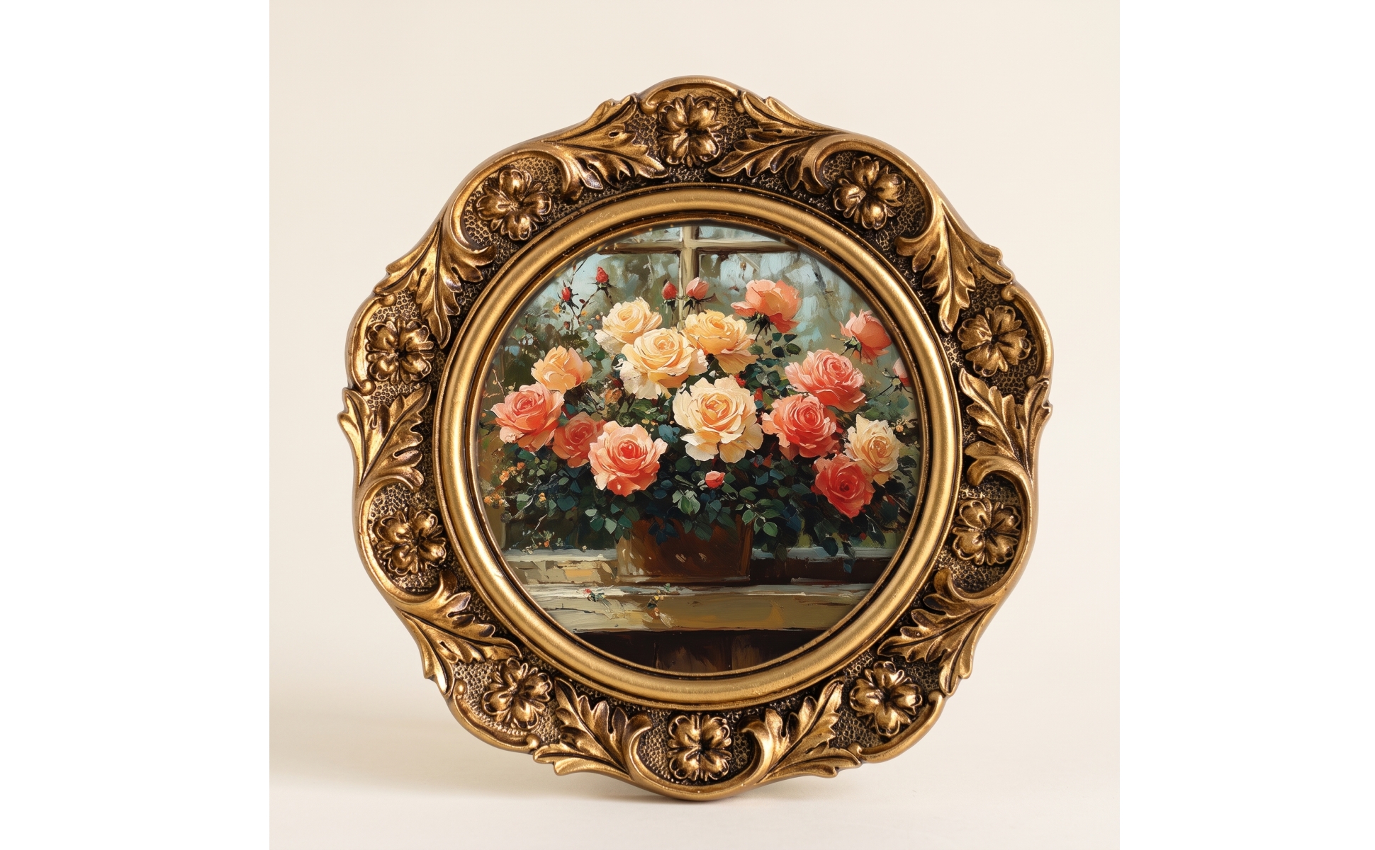 Round Photo Frame Ornate Round Picture Frame Antique Gold for Living Room