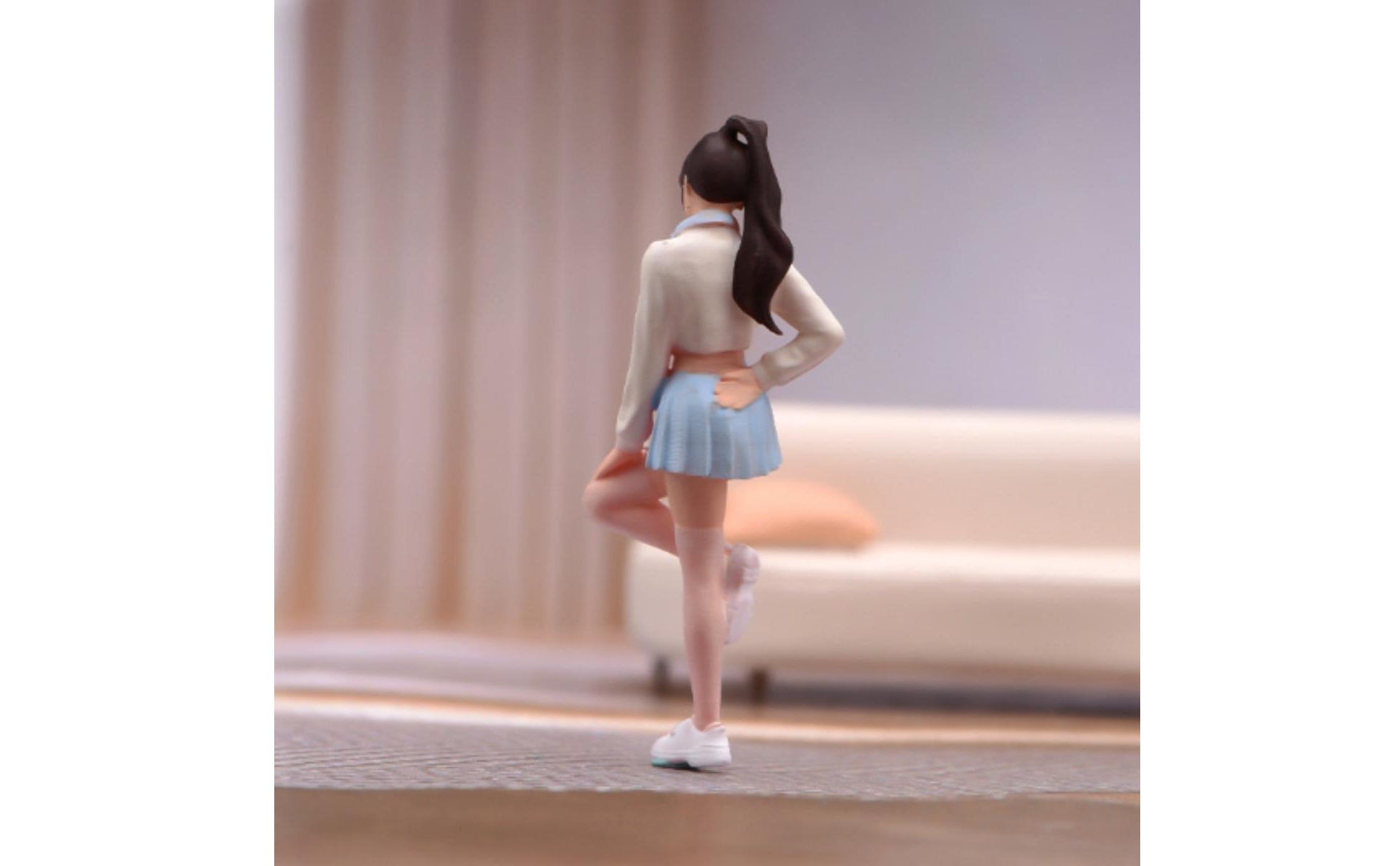 Miniature Girl Figure 1/64 Scale Diorama Figure Painted for Desk Display