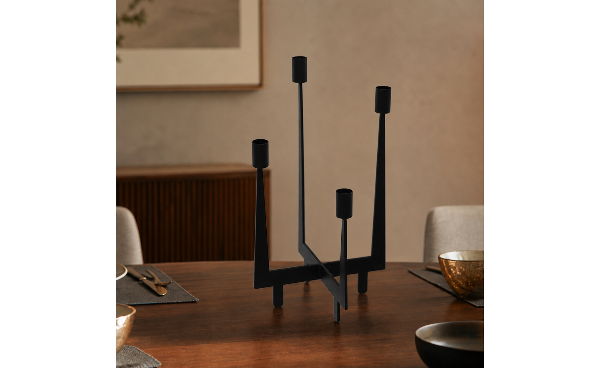 Geometric Candle Holder Black Metal Candle Holder with Four Cups Minimalist