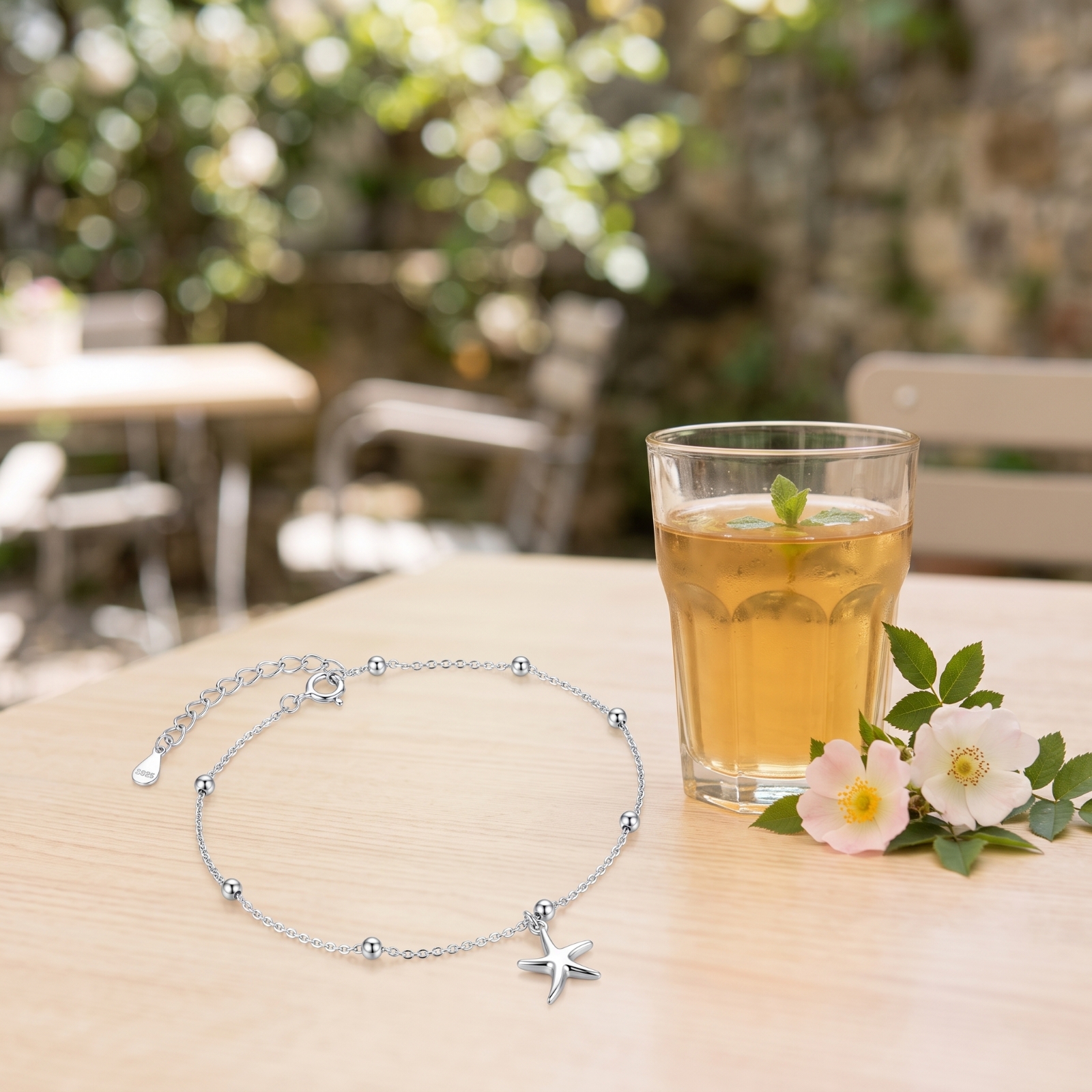 Silberfußkette mit Meerestern 925 Silber Fußkettchen elegant für Sommer, Urlaub - Produktbild 5