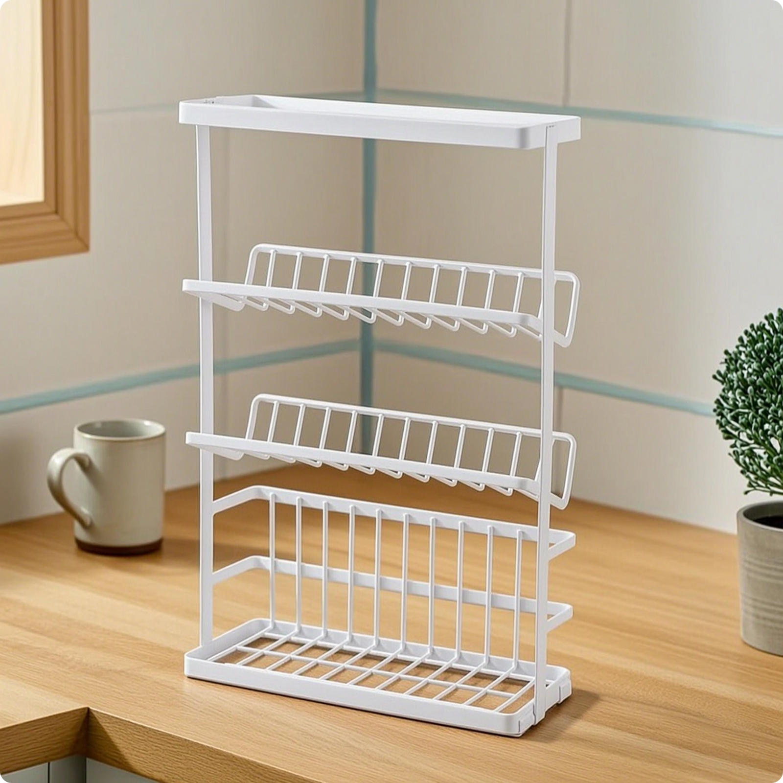 Floor Standing Rack with Slanted Shelves Rust-Resistant 3-Tier Storage Rack Slim