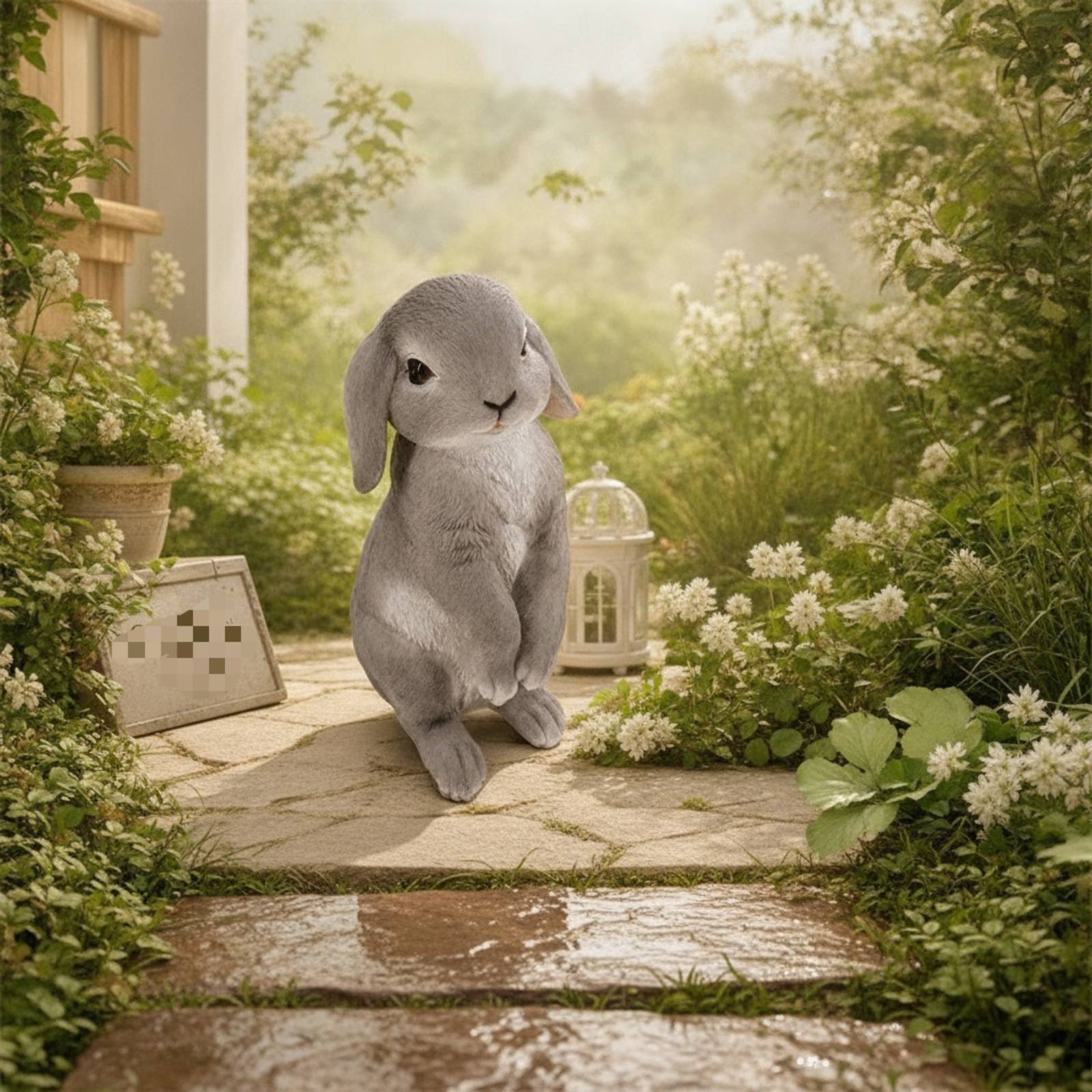 Gartenhase frostbeständig Hase aus Kunstharz lebensecht für Gartenliebhaber - Produktbild 2