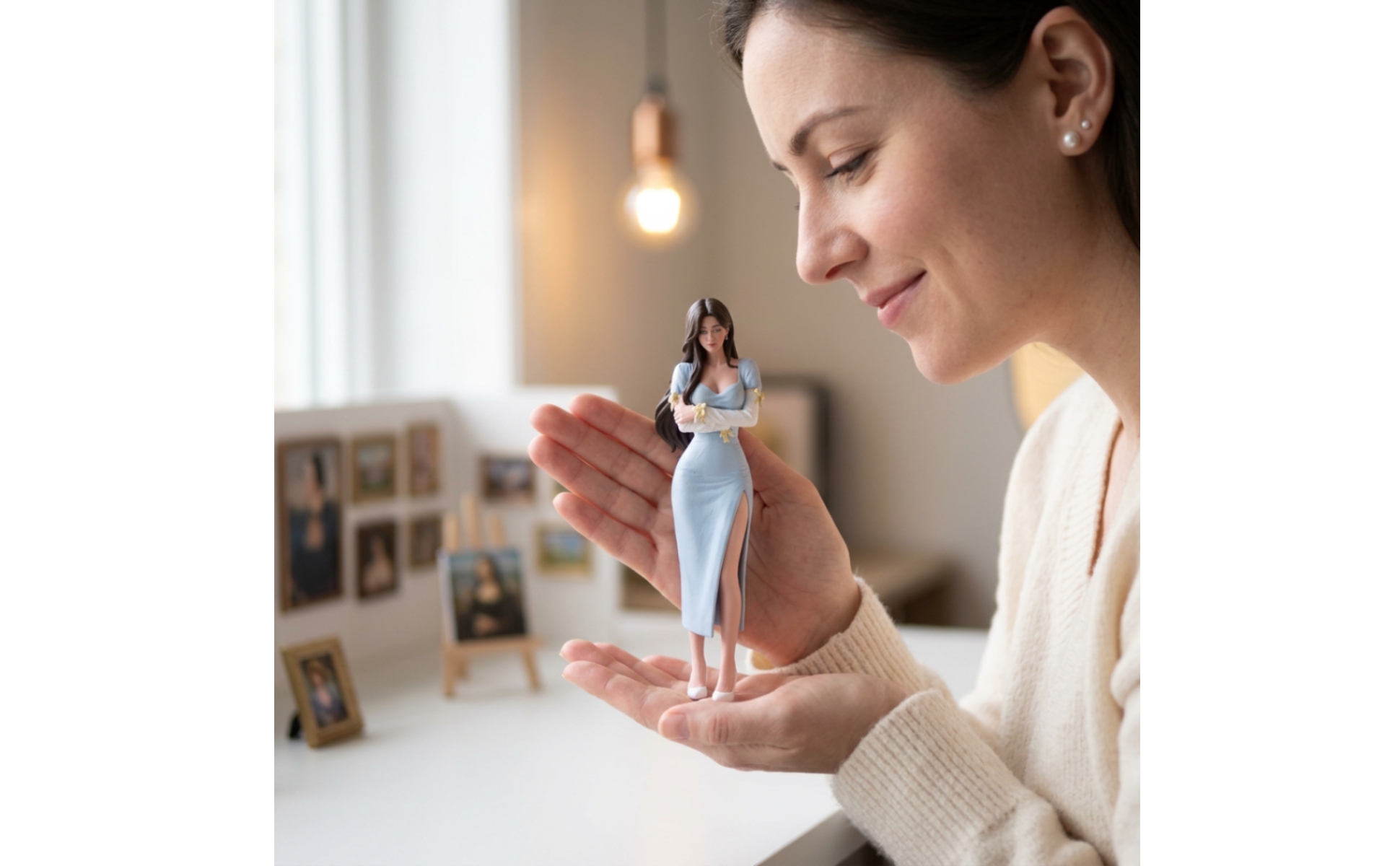 Female Figurine Detailed Miniature Figure with Dress Small-Scale for Collectors