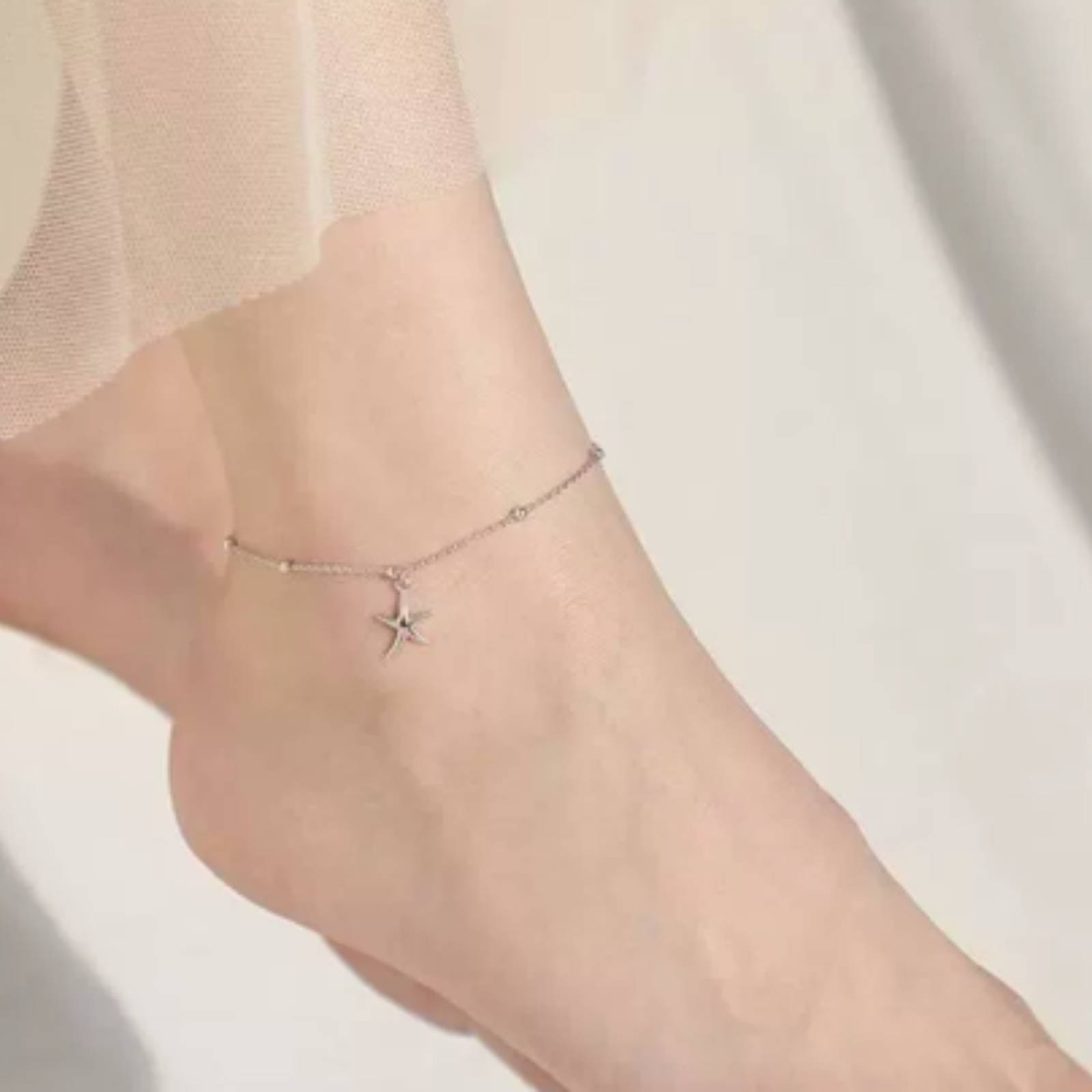 Silberfußkette mit Meerestern 925 Silber Fußkettchen elegant für Sommer, Urlaub - Produktbild 6