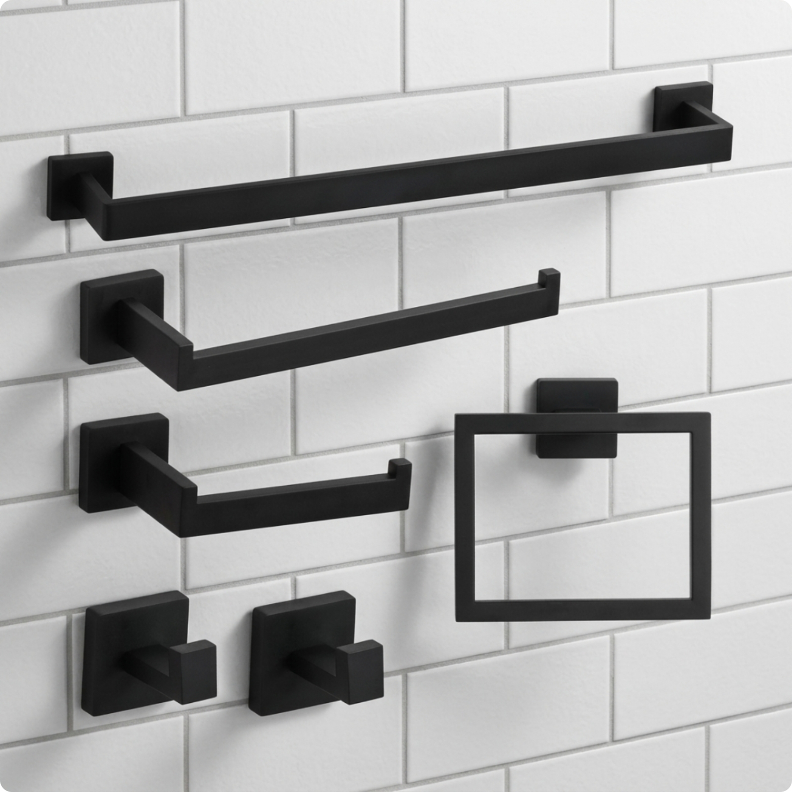 6 Teile Bad-Hardware-Set mit Handtuchstange modern Robenhaken eckig für