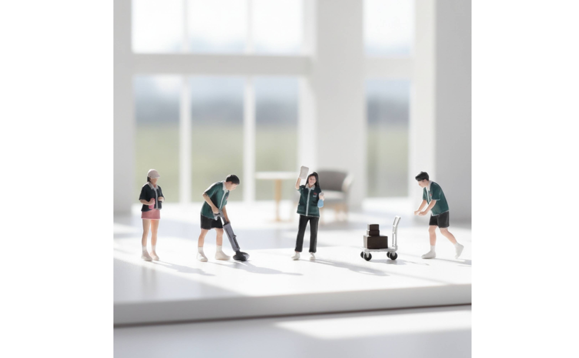 4 Pieces Convenience Store Worker Figurines Painted 1:64 Scale Figures with Cart