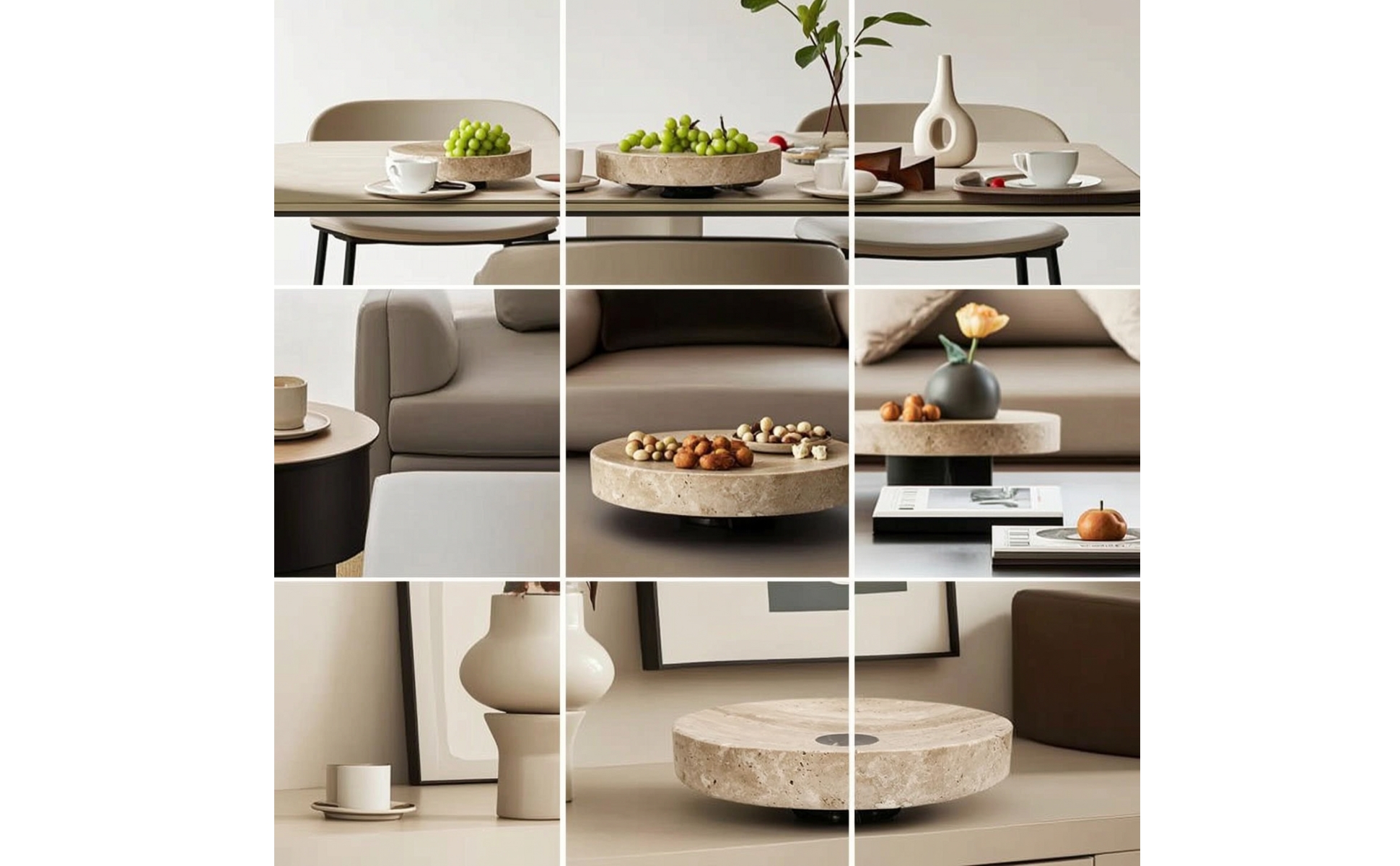Travertine Stone Platter Versatile Fruit Bowl with Pedestal Sculptural for Hosts