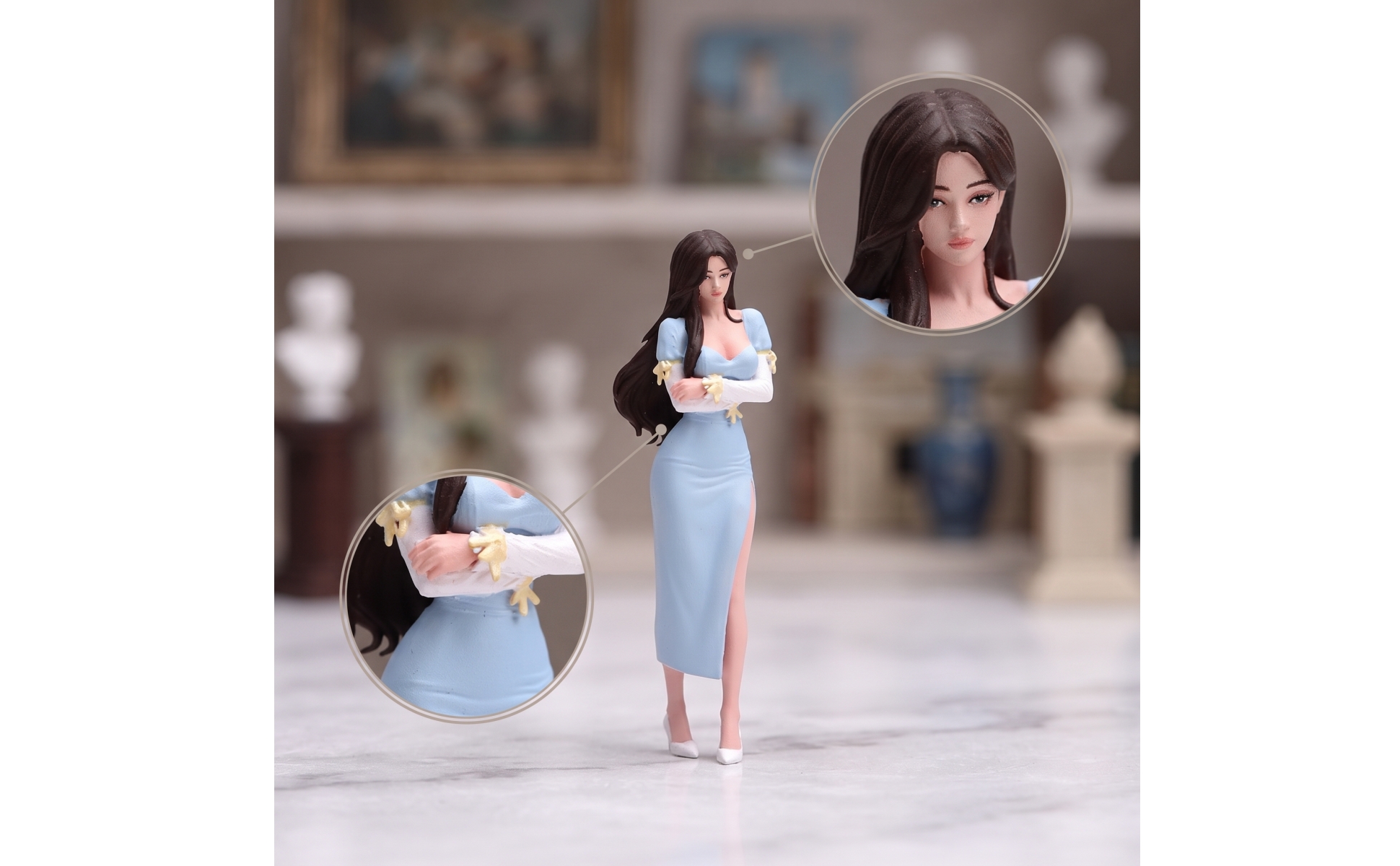 Female Figurine Detailed Miniature Figure with Dress Small-Scale for Collectors