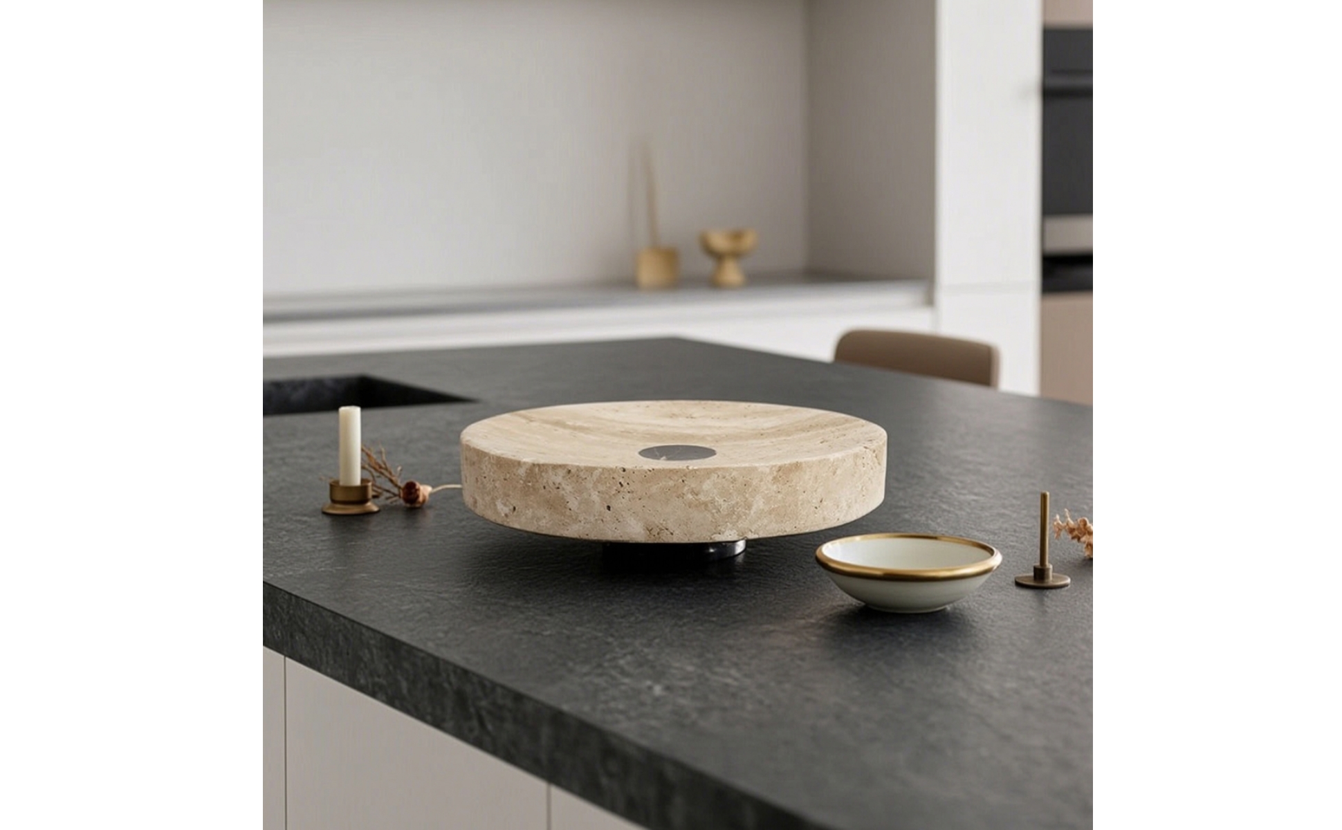 Travertine Stone Platter Versatile Fruit Bowl with Pedestal Sculptural for Hosts