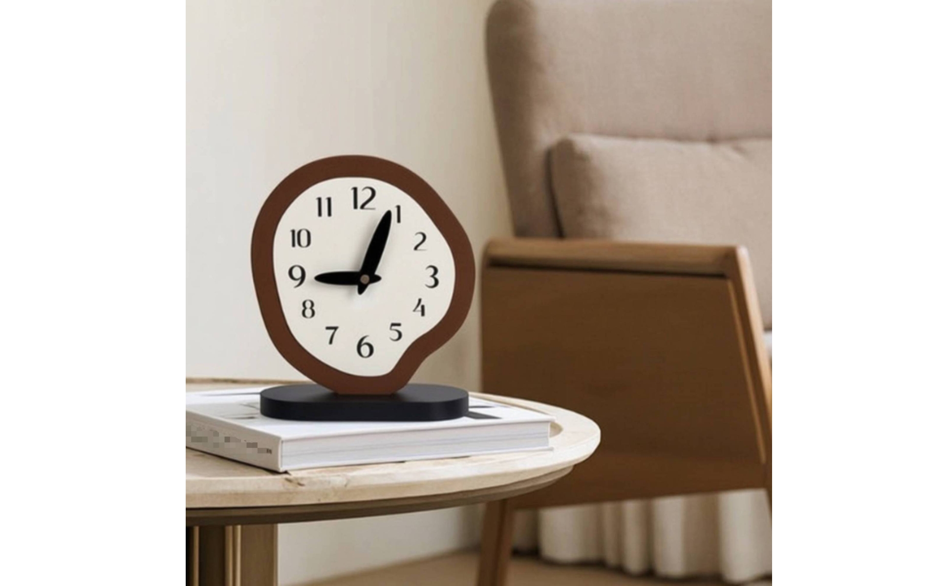 Silent Table Clock Non-Ticking Clock with Oval Base Quiet for Office, Nightstand
