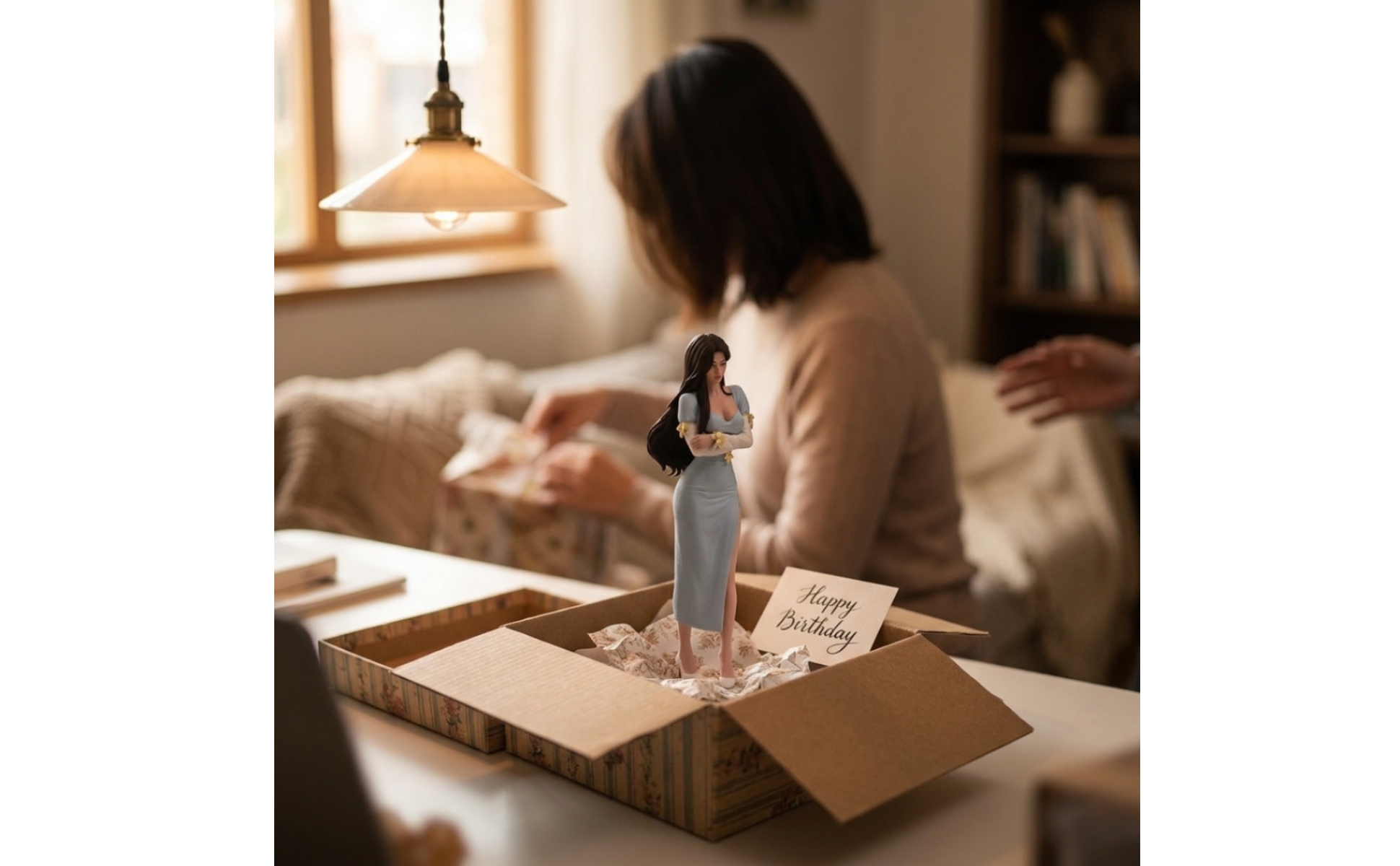 Female Figurine Detailed Miniature Figure with Dress Small-Scale for Collectors