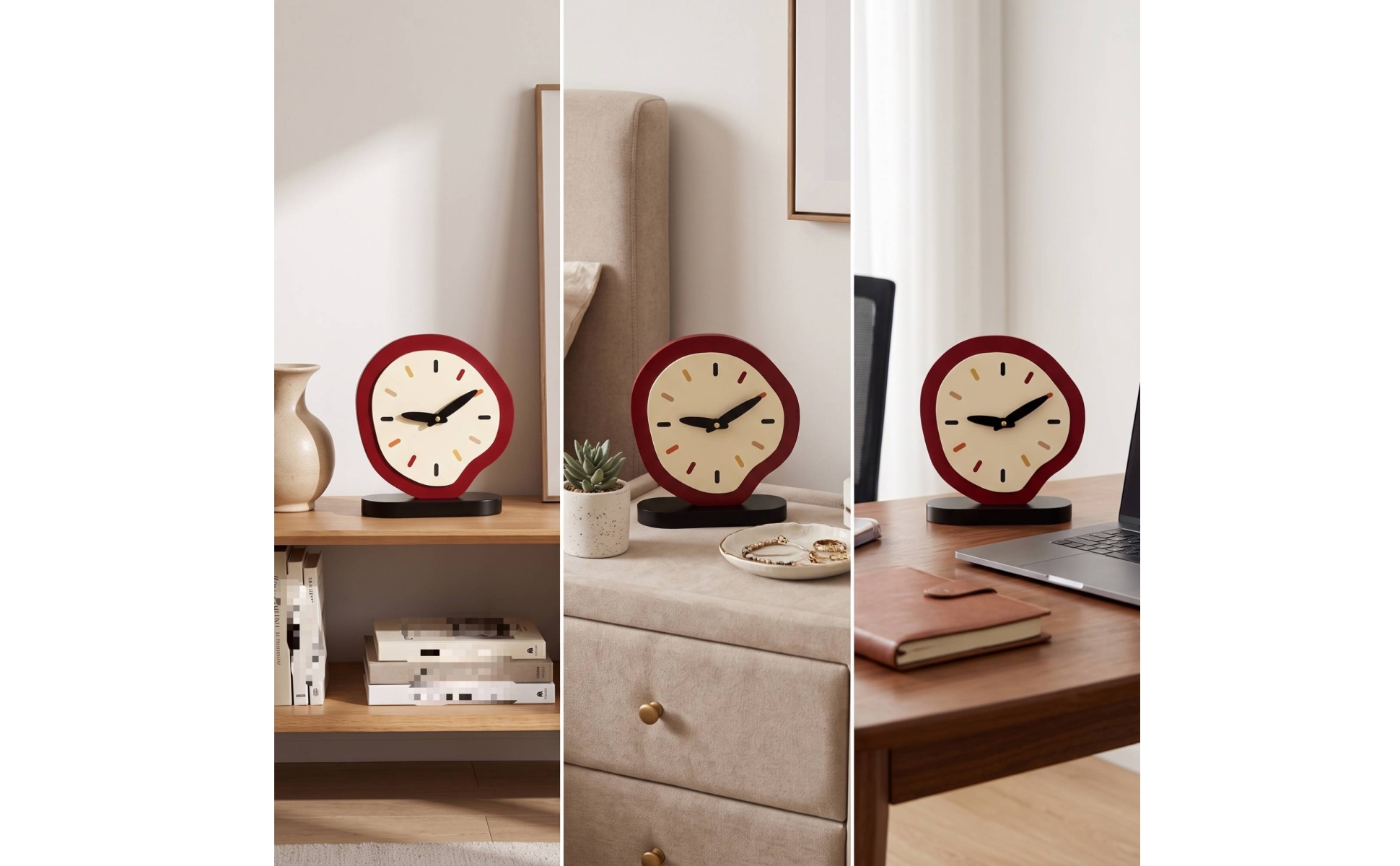 Silent Table Clock Non-Ticking Clock with Oval Base Quiet for Office, Nightstand