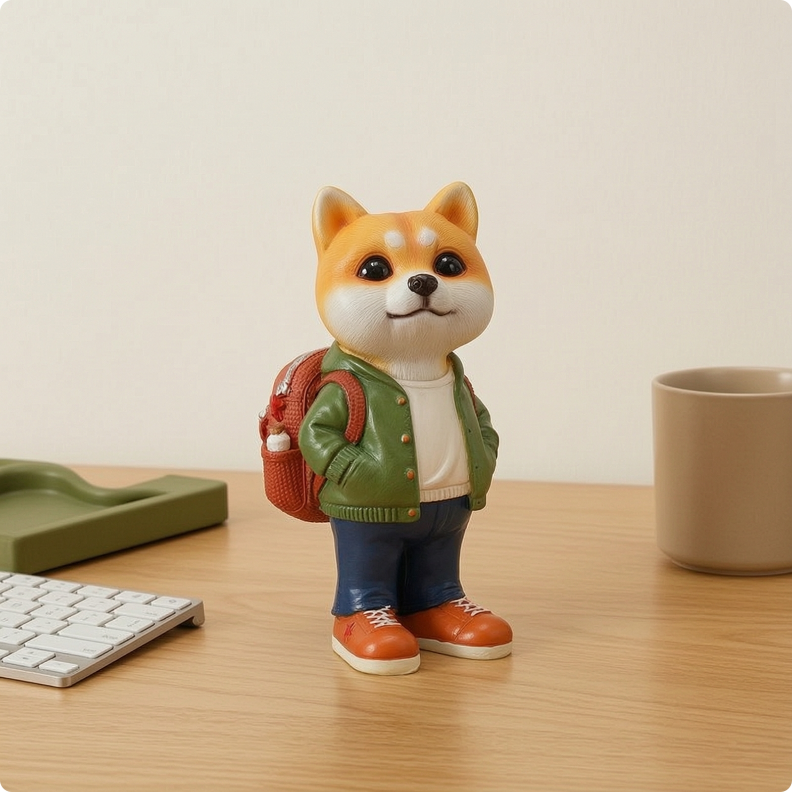 Hundefigur mit Rucksack niedlich Hundefigur hochwertig für Bücherregal