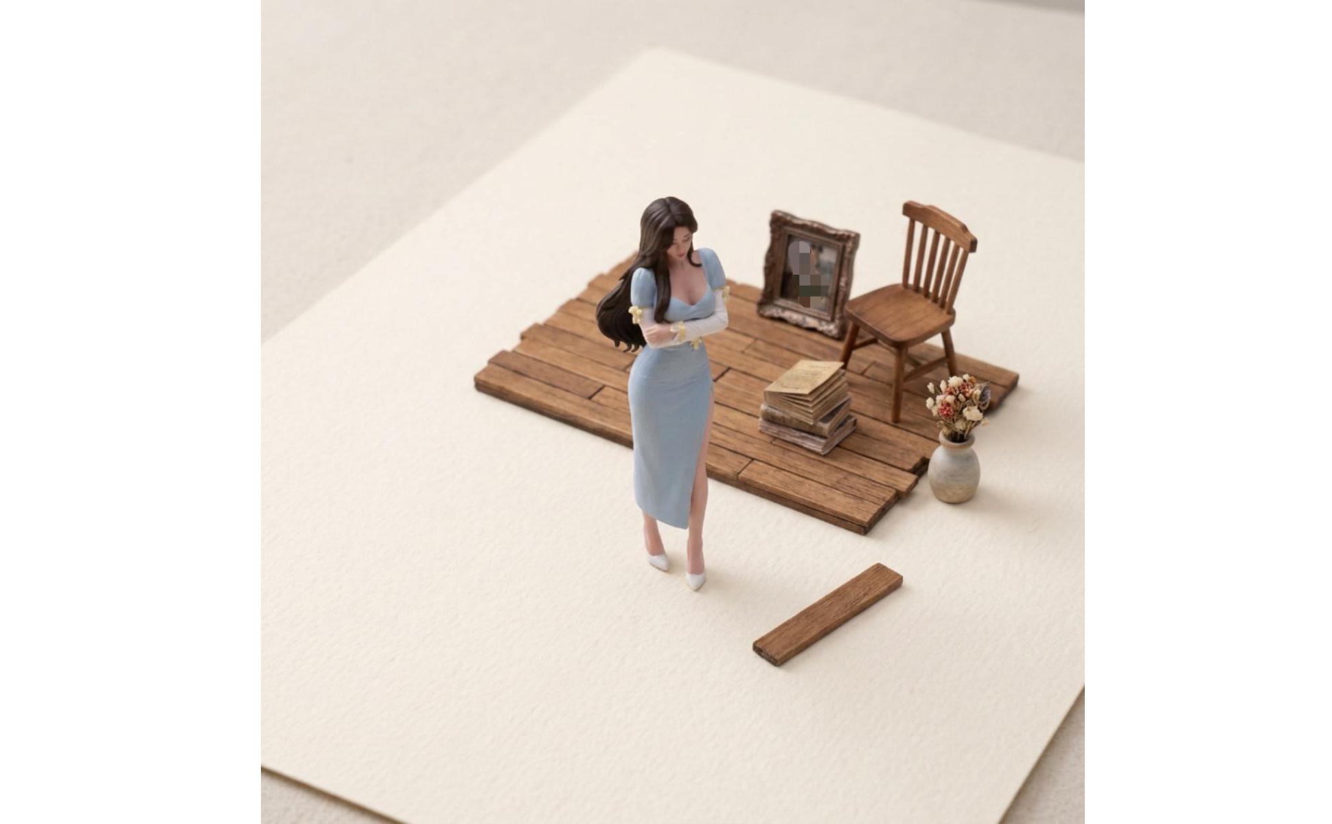 Female Figurine Detailed Miniature Figure with Dress Small-Scale for Collectors