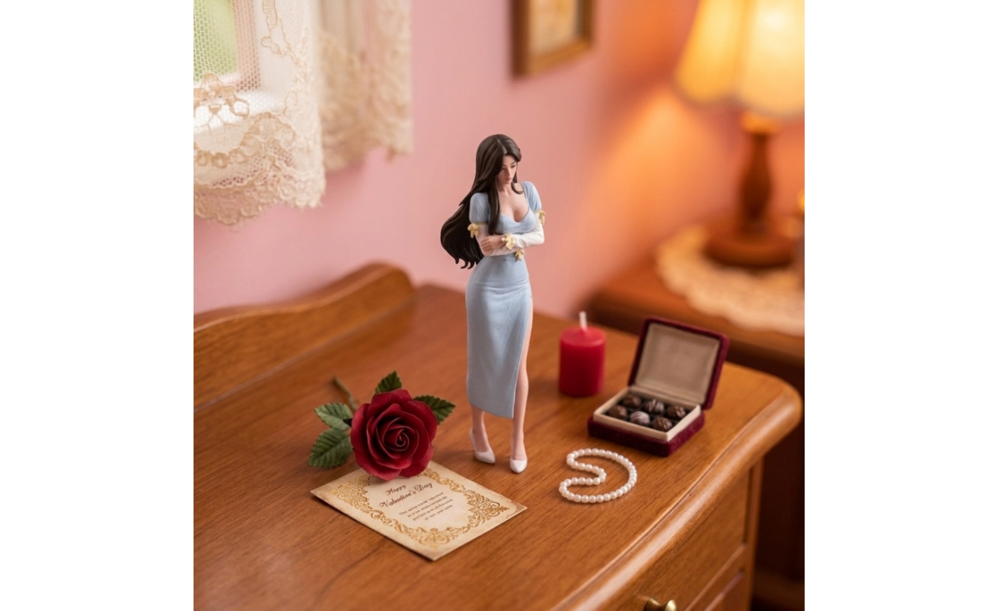 Female Figurine Detailed Miniature Figure with Dress Small-Scale for Collectors