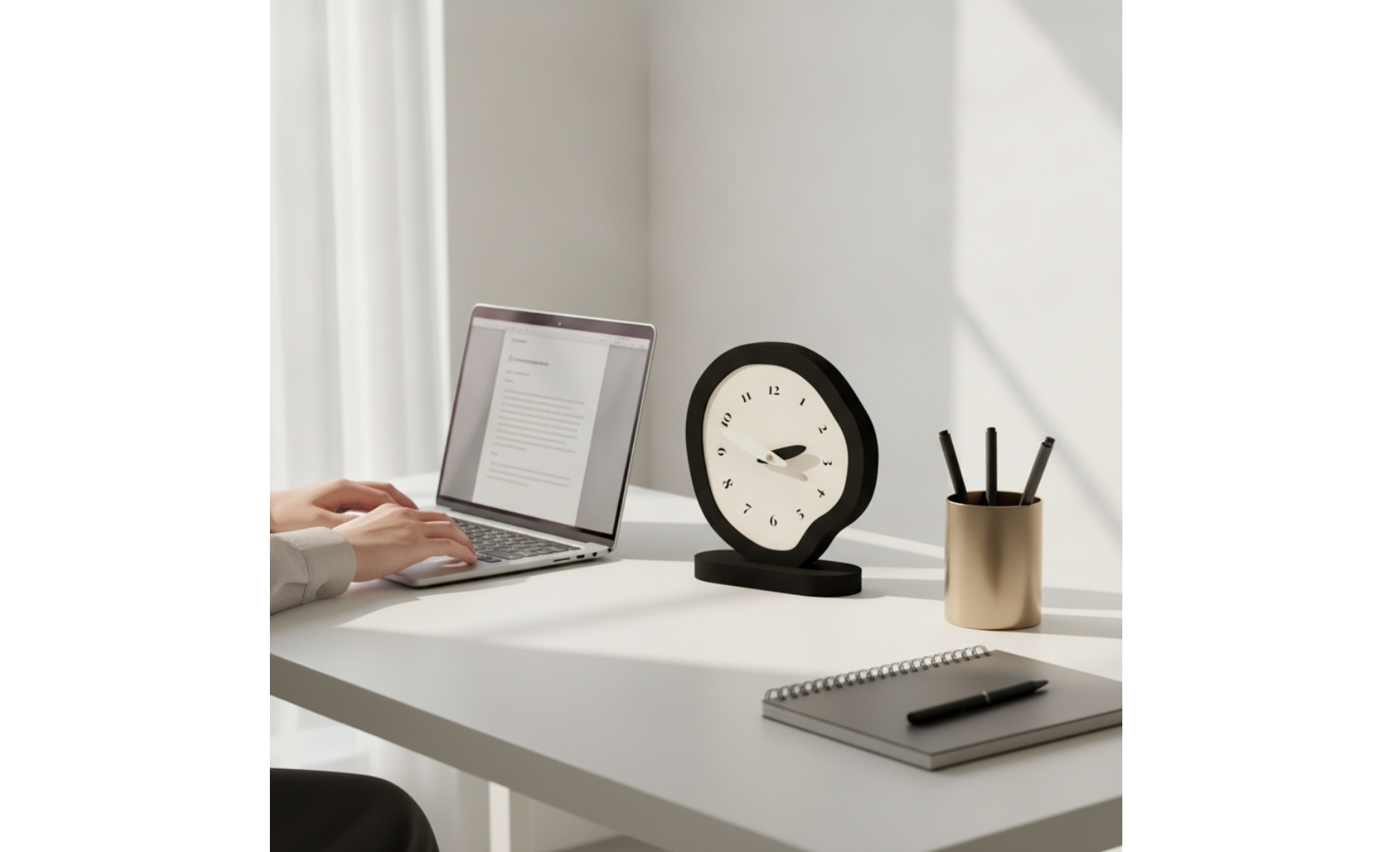 Silent Table Clock Non-Ticking Clock with Oval Base Quiet for Office, Nightstand
