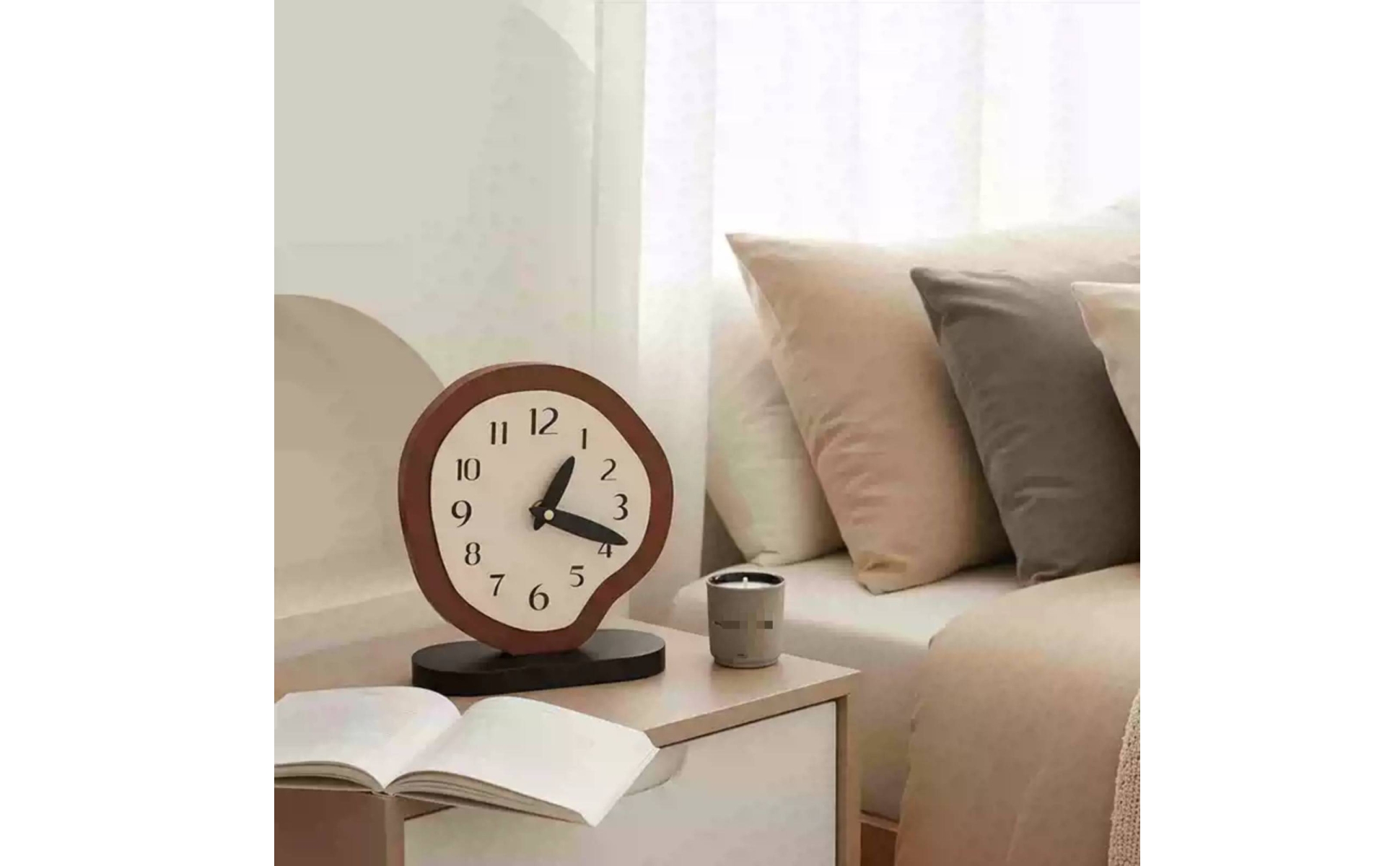 Silent Table Clock Non-Ticking Clock with Oval Base Quiet for Office, Nightstand