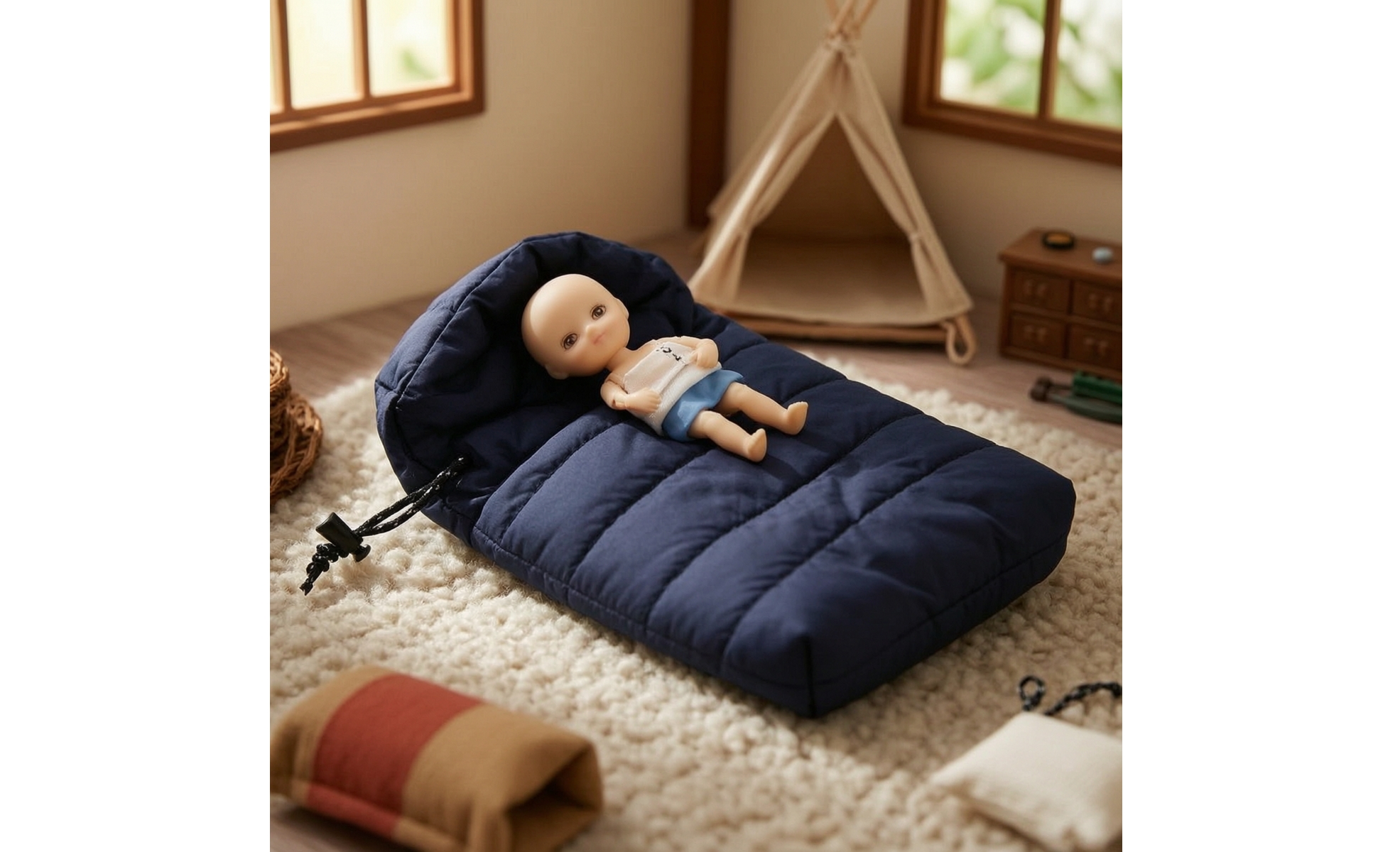 Puppenschlafsack mit Kapuze Gesteppt Puppenschlafsack Wattiert für Puppensammler