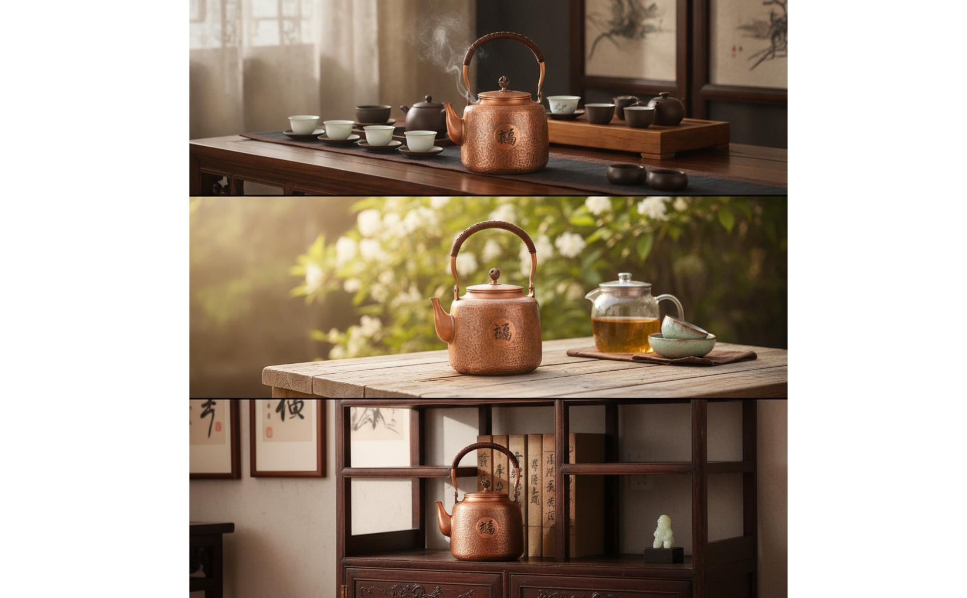 Copper Kettle with Strainer Hand-Finished Hammered Copper Teapot Large Capacity