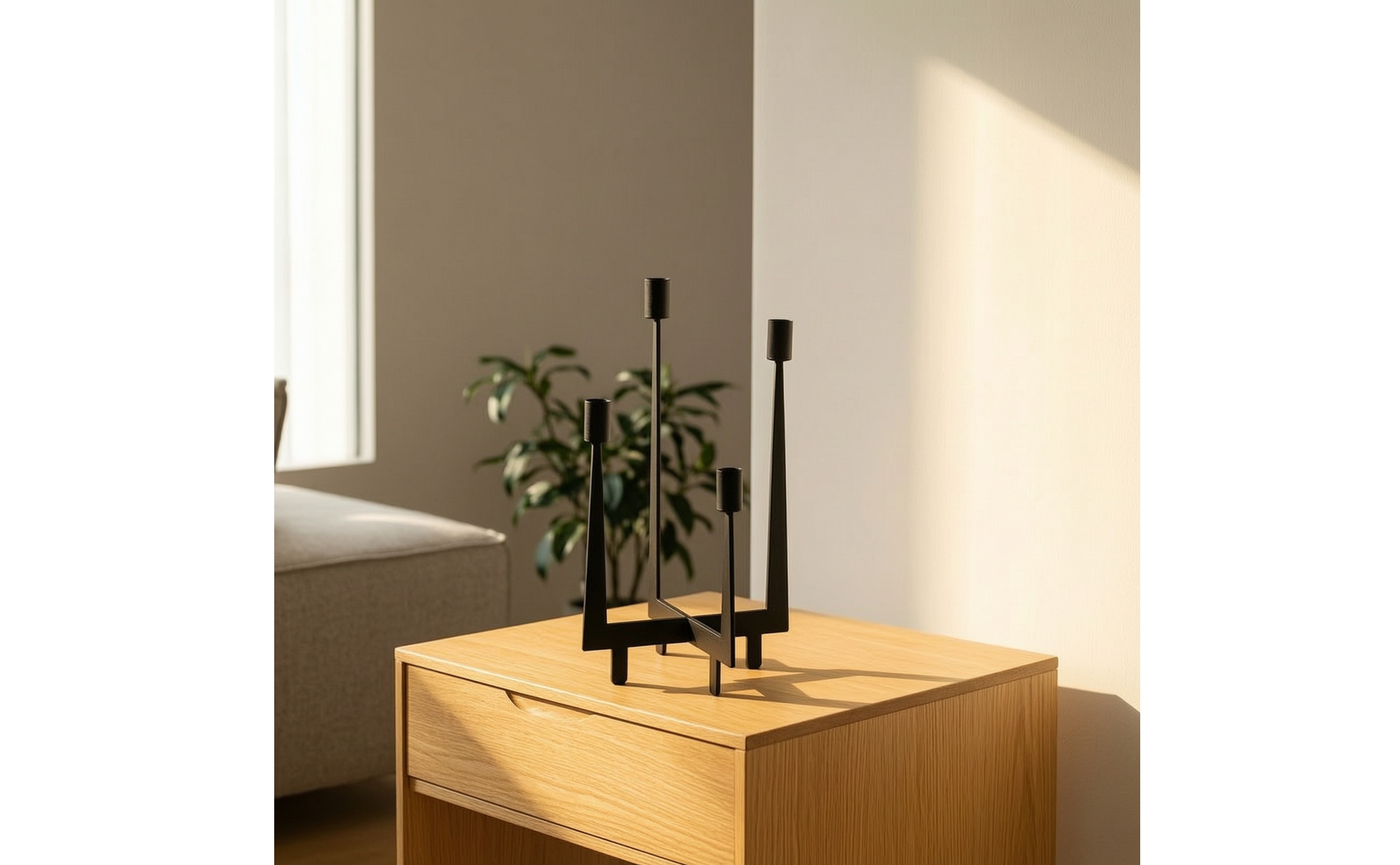Geometric Candle Holder Black Metal Candle Holder with Four Cups Minimalist