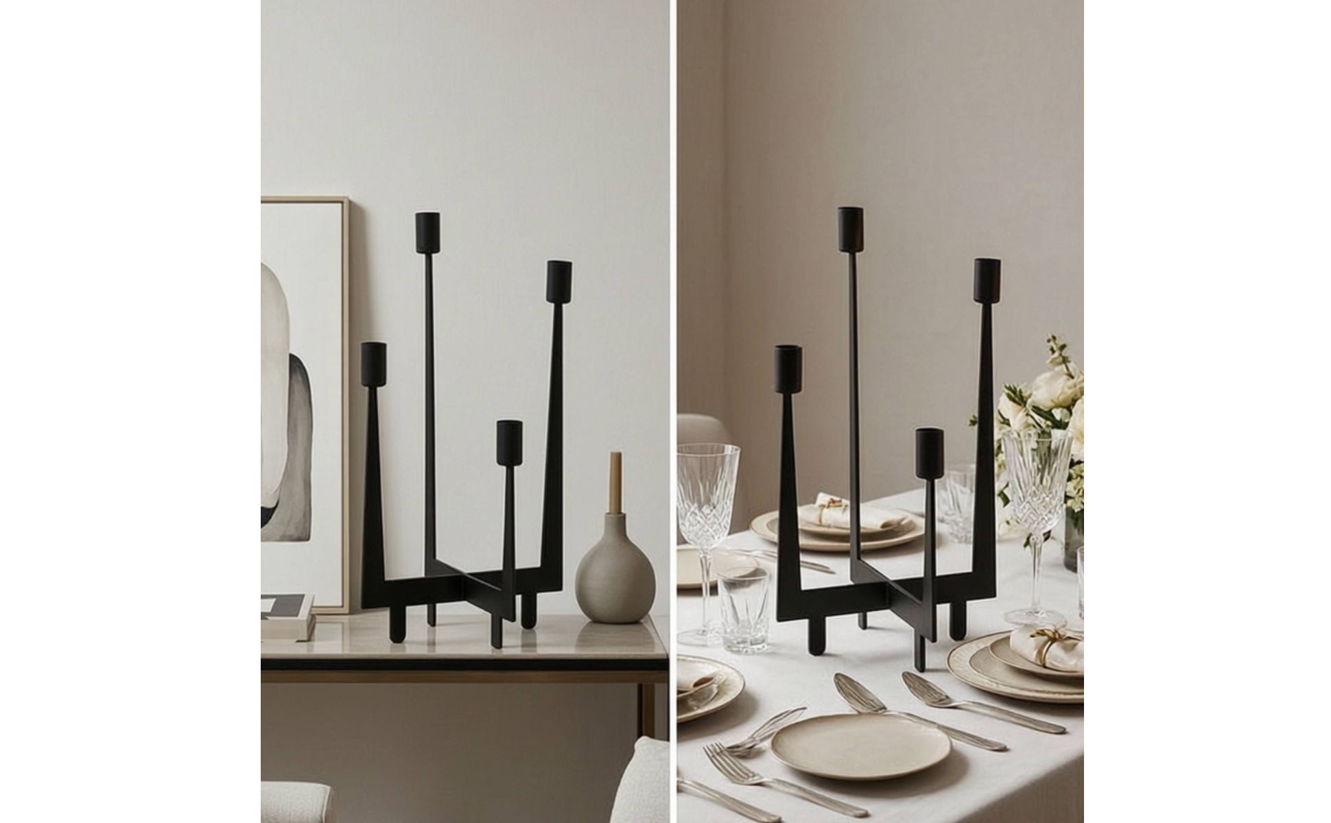 Geometric Candle Holder Black Metal Candle Holder with Four Cups Minimalist