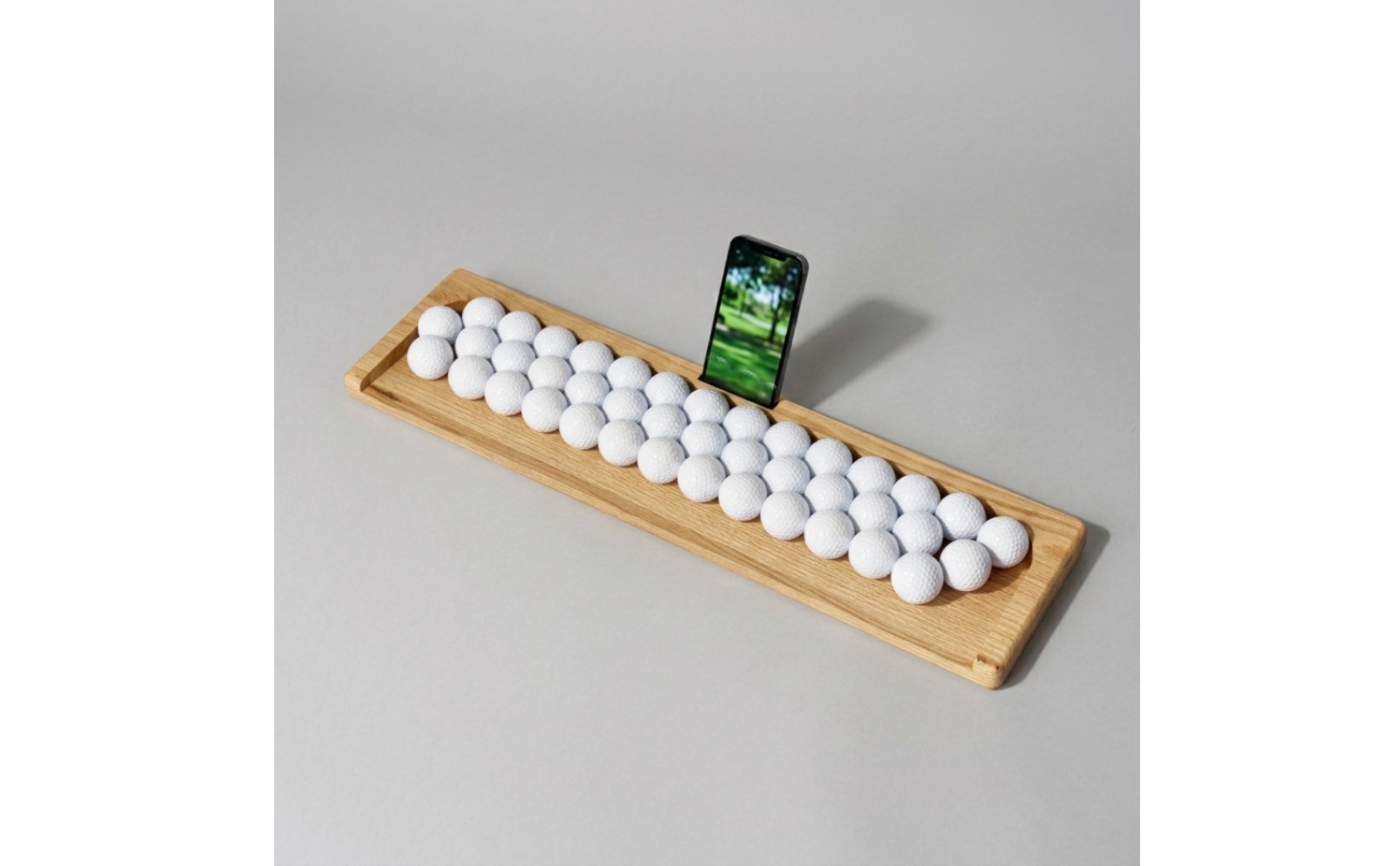 Golf Ball Tray with Built-in Phone Holder Wooden for Driving Range, Golfers