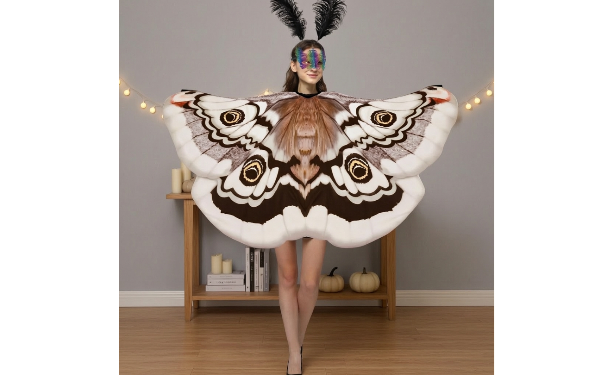 Moth Cape with Antennae Halloween Moth Cape Costume Pullover for Cosplay