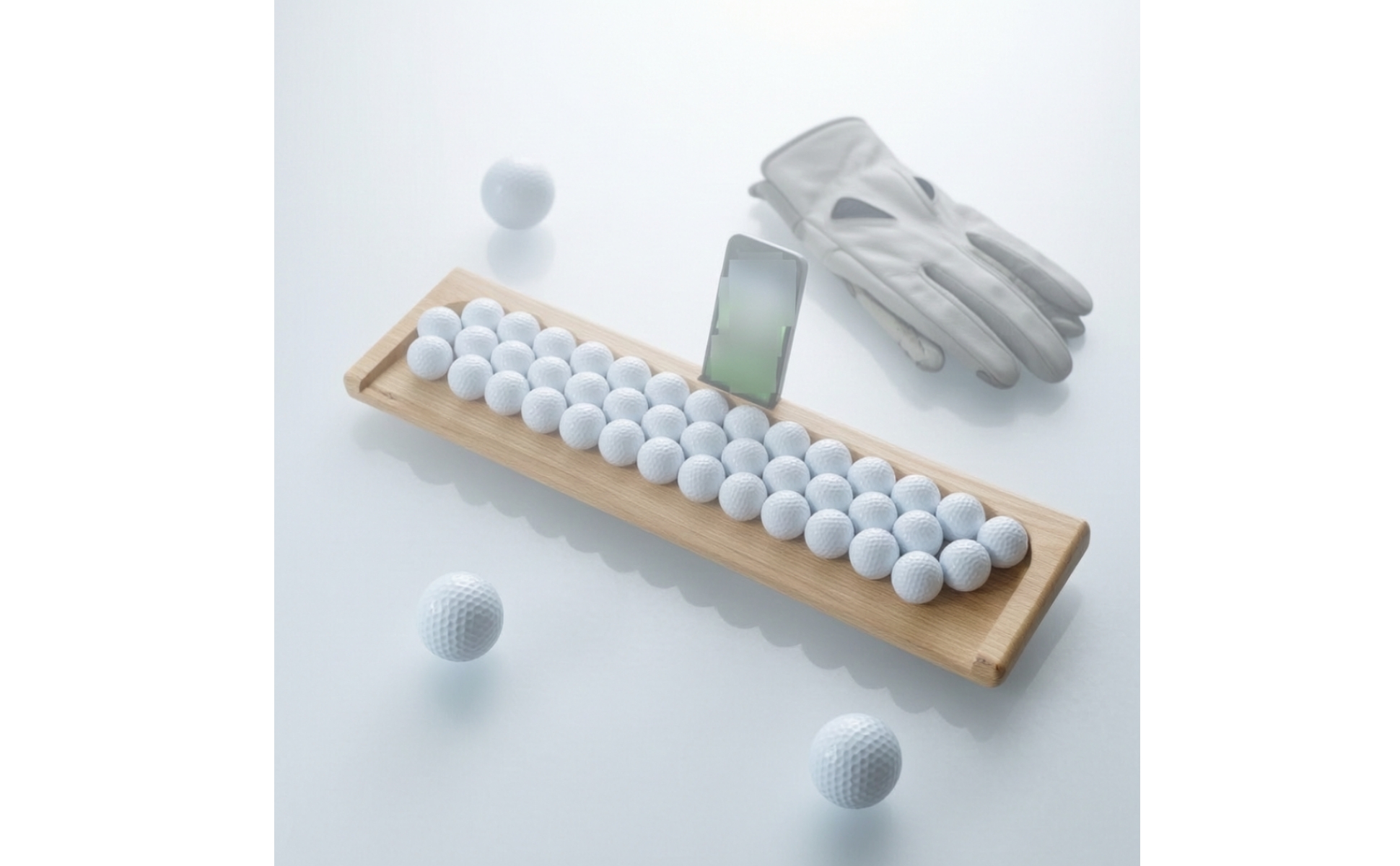 Golf Ball Tray with Built-in Phone Holder Wooden for Driving Range, Golfers
