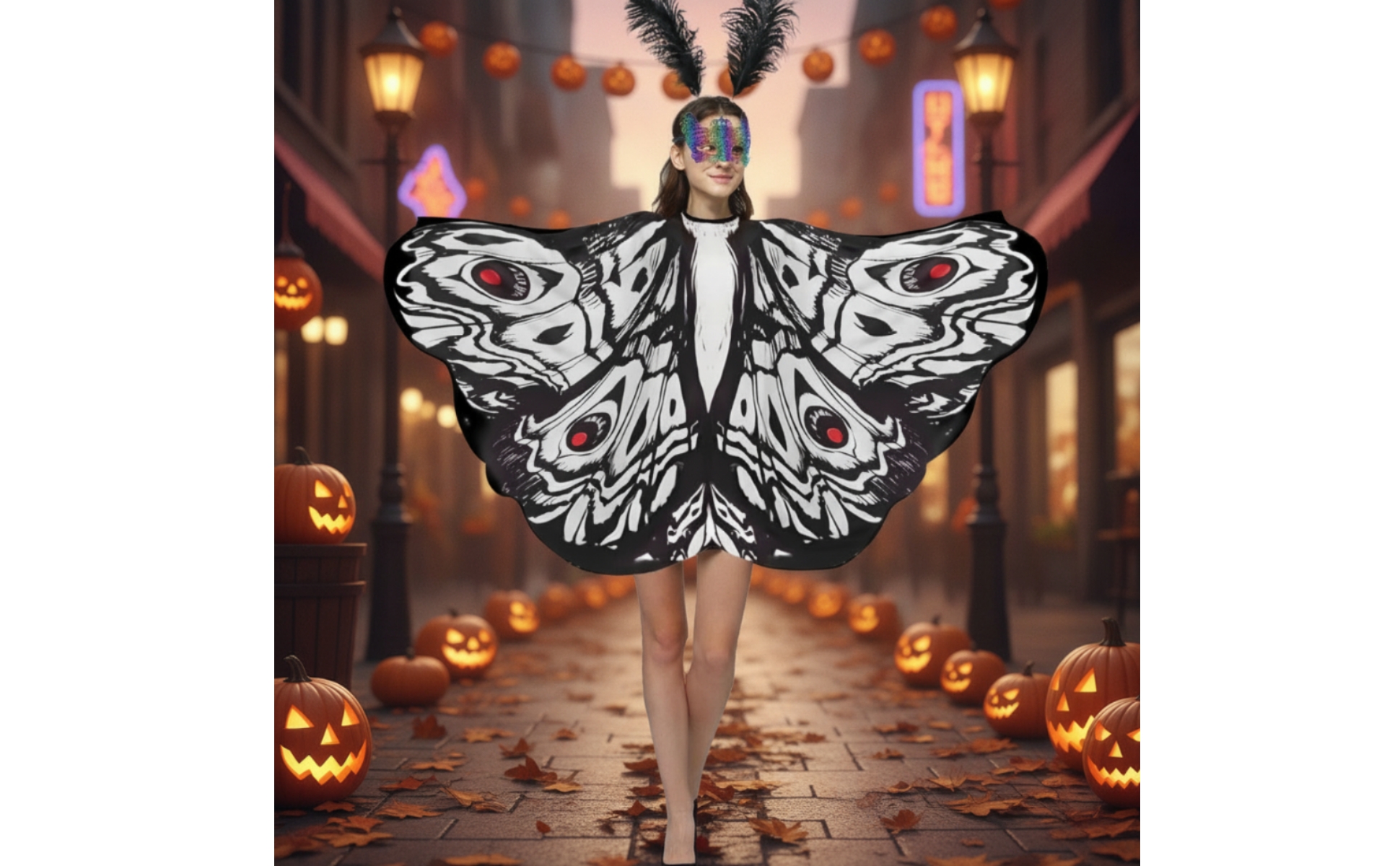 Moth Cape with Antennae Halloween Moth Cape Costume Pullover for Cosplay