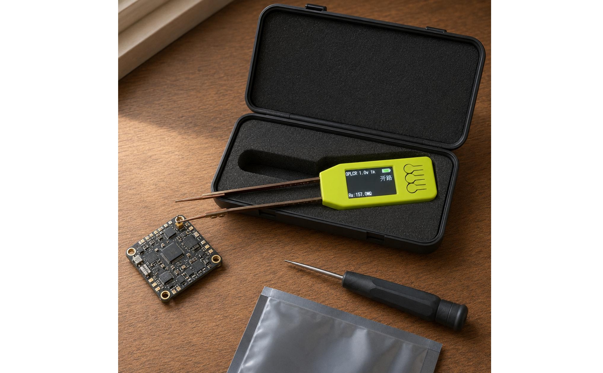 Bridge-Design Tweezer Tester Green Plastic Housing Tweezer Component Tester