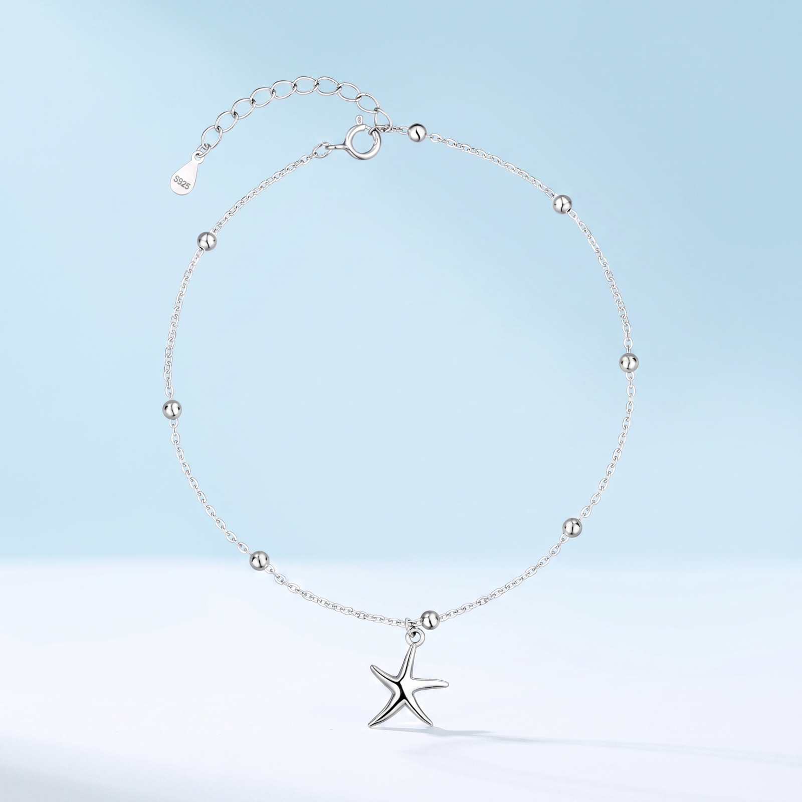 Silberfußkette mit Meerestern 925 Silber Fußkettchen elegant für Sommer, Urlaub - Produktbild 2