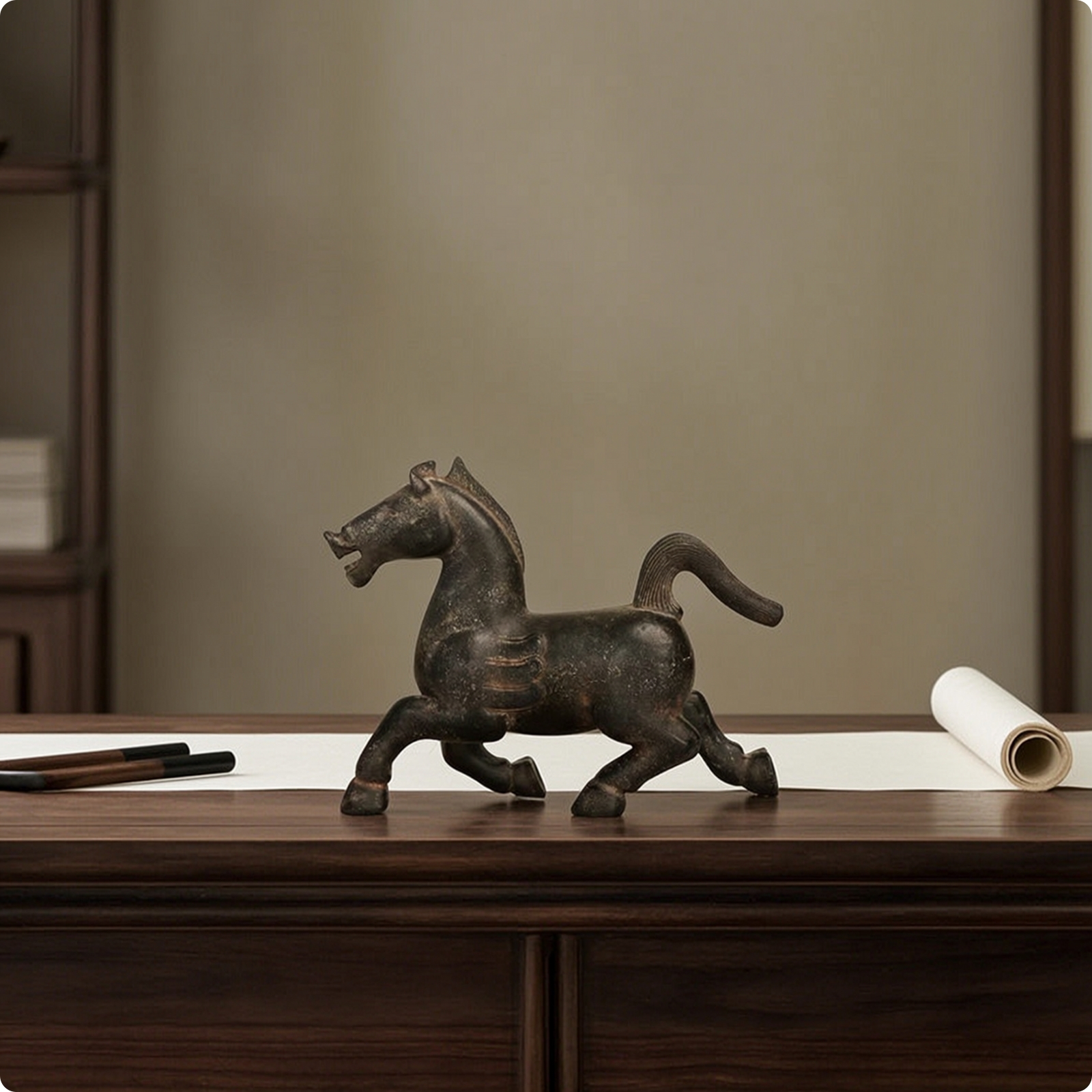 Stehende Pferdestatue Antik Pferdefigur Vintage für Wohnzimmer, Arbeitszimmer