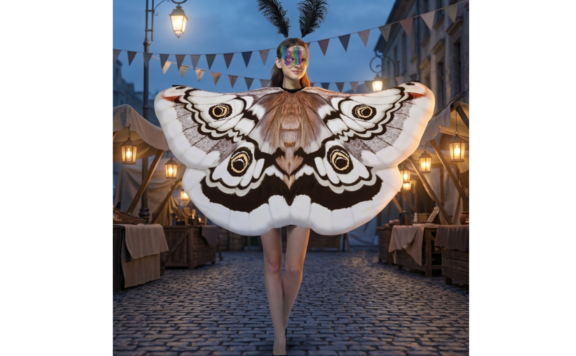 Moth Cape with Antennae Halloween Moth Cape Costume Pullover for Cosplay