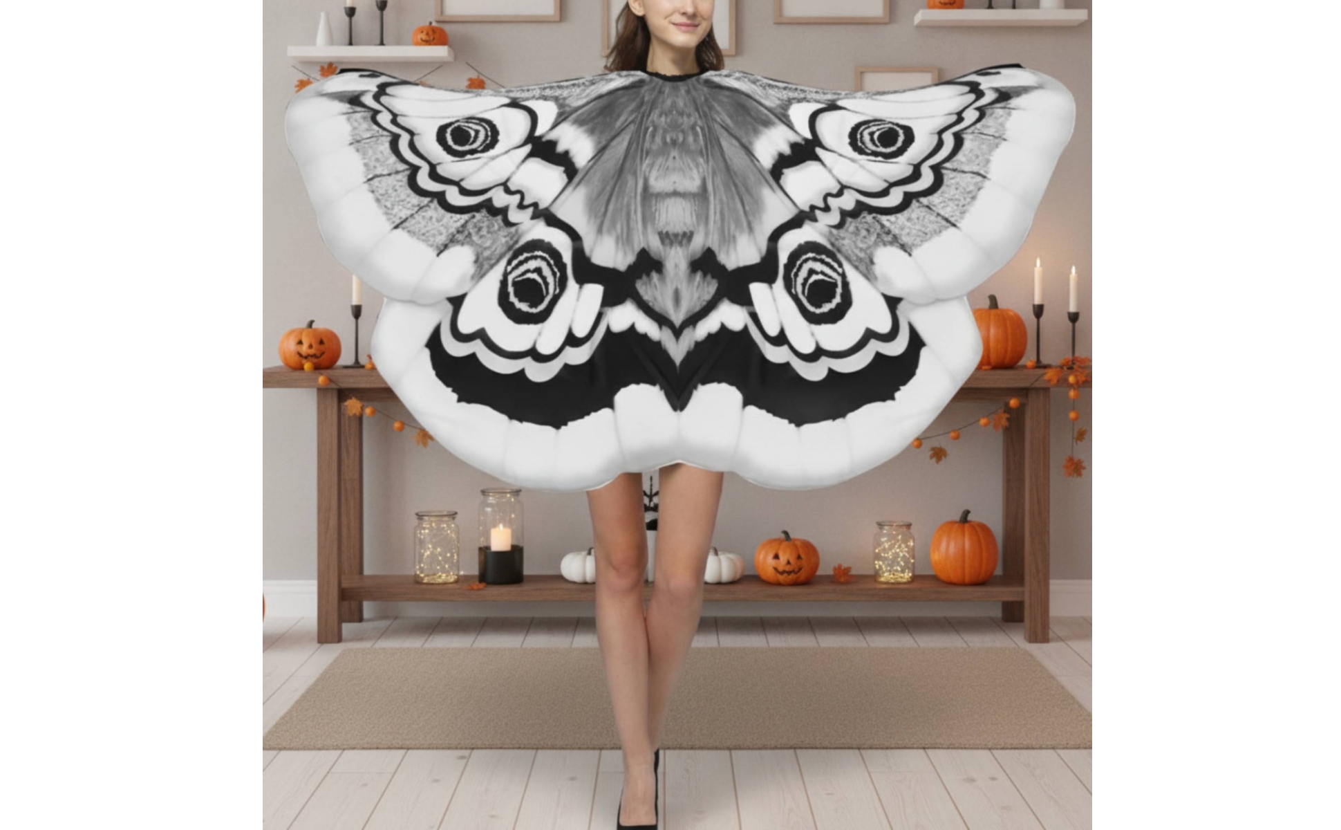 Moth Cape with Antennae Halloween Moth Cape Costume Pullover for Cosplay